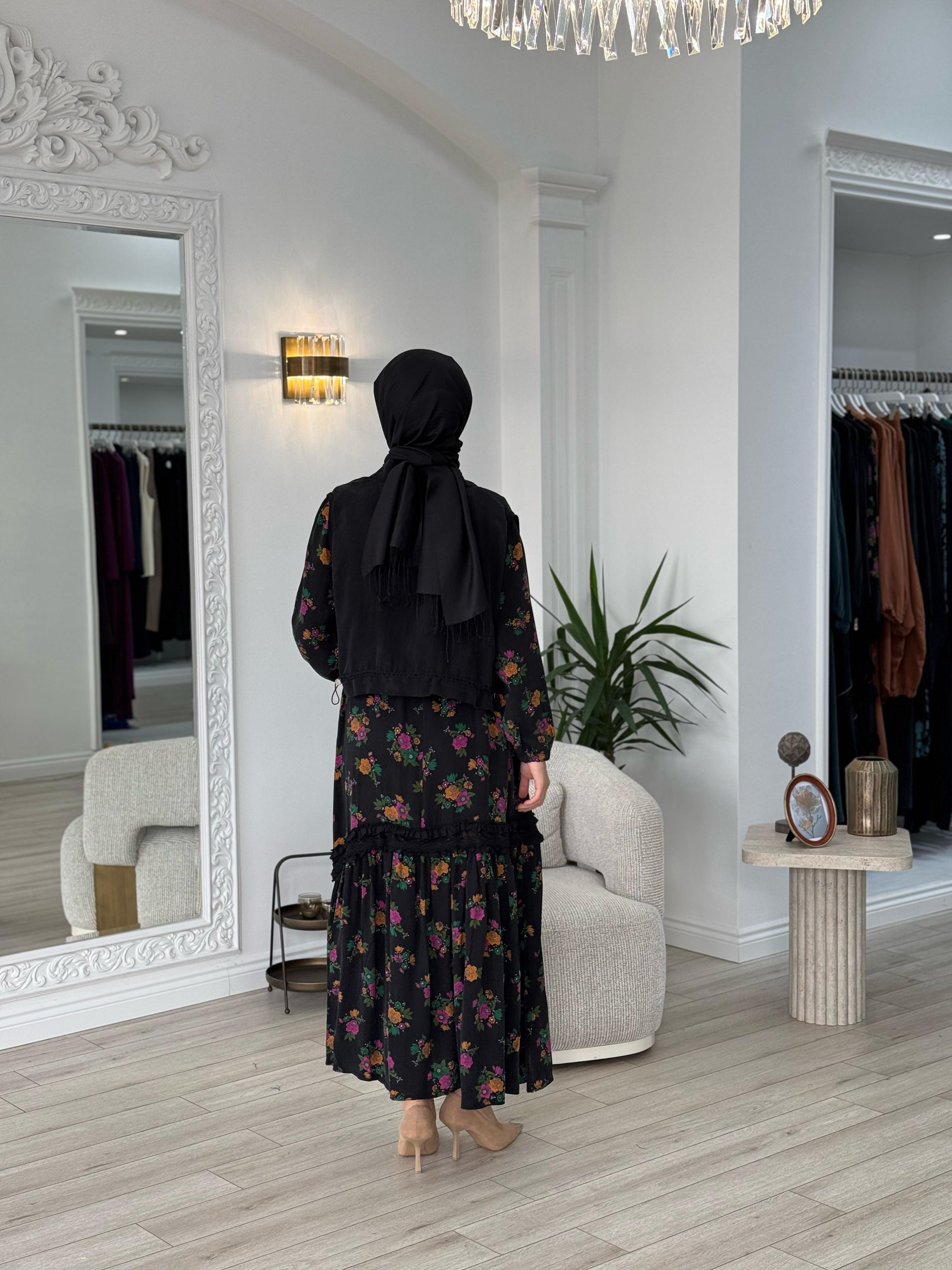 Misswhence Çiçek Desenli Yelekli Cupra Elbise 37816