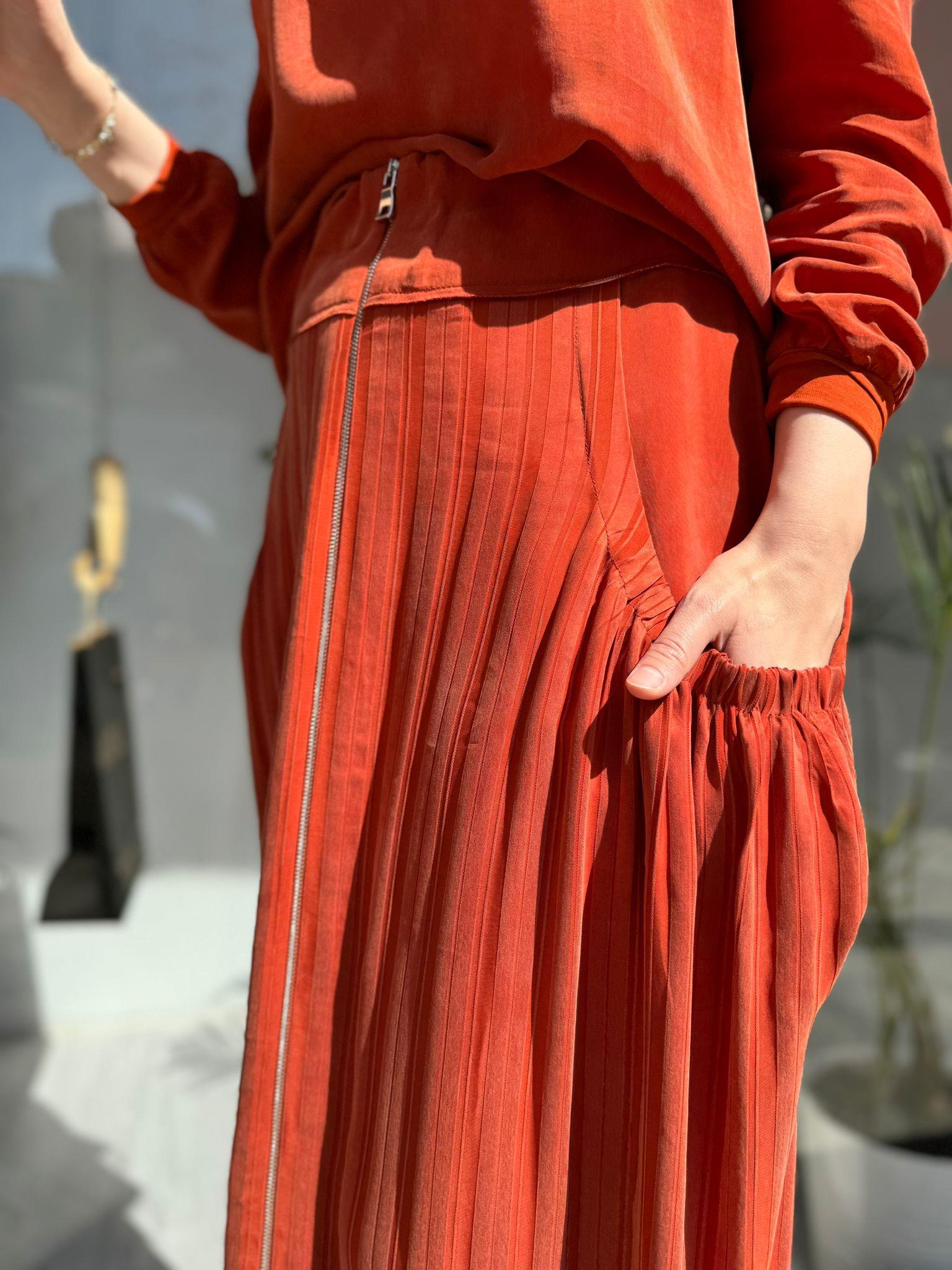 Misswhence Çizgi Desenli Etek Oranj 35909