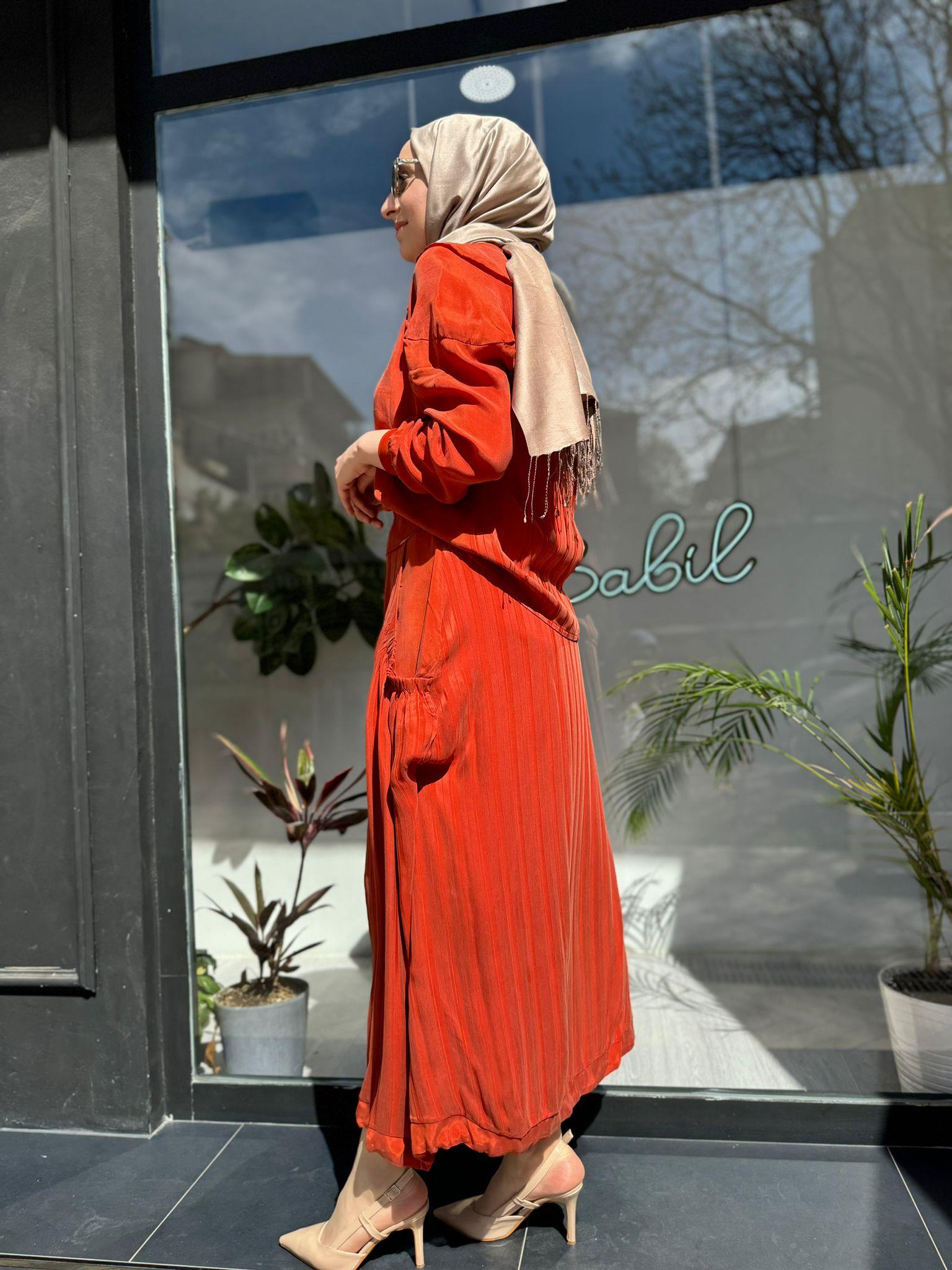 Misswhence Çizgi Desenli Etek Oranj 35909