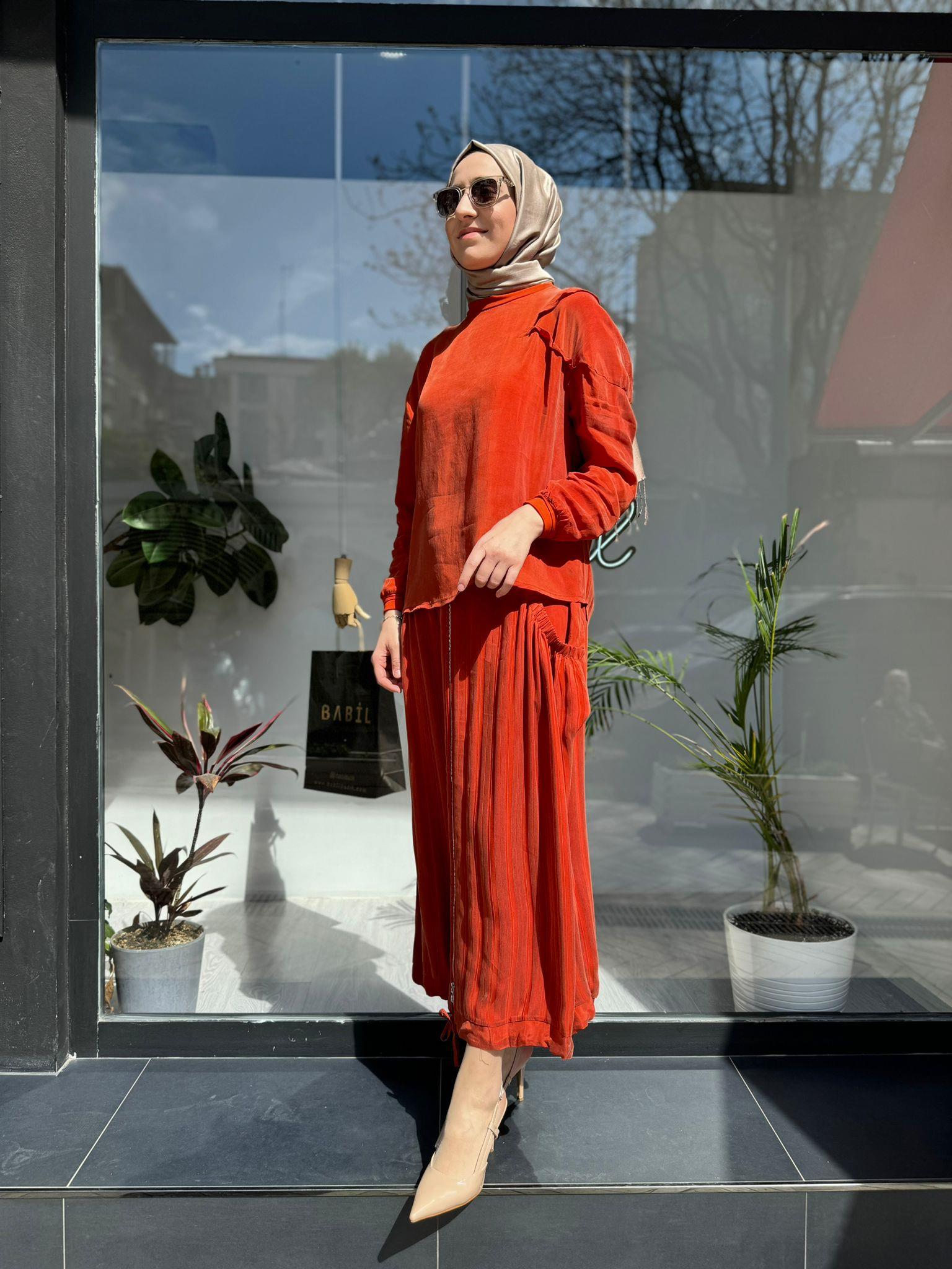 Misswhence Çizgi Desenli Etek Oranj 35909