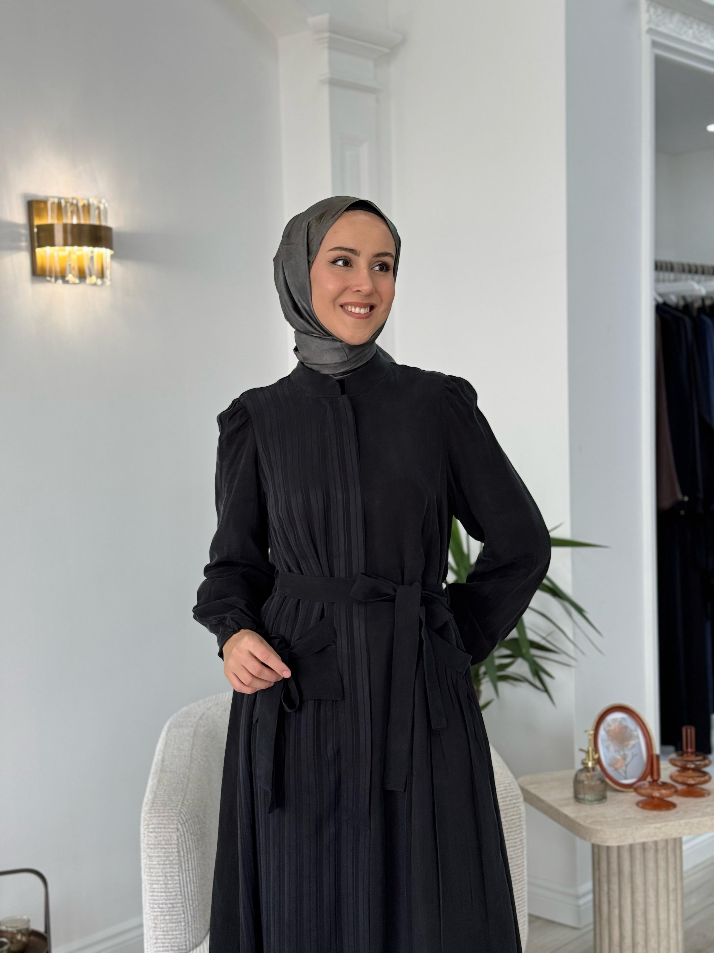 Misswhence Çizgili Pardesü Siyah 37508