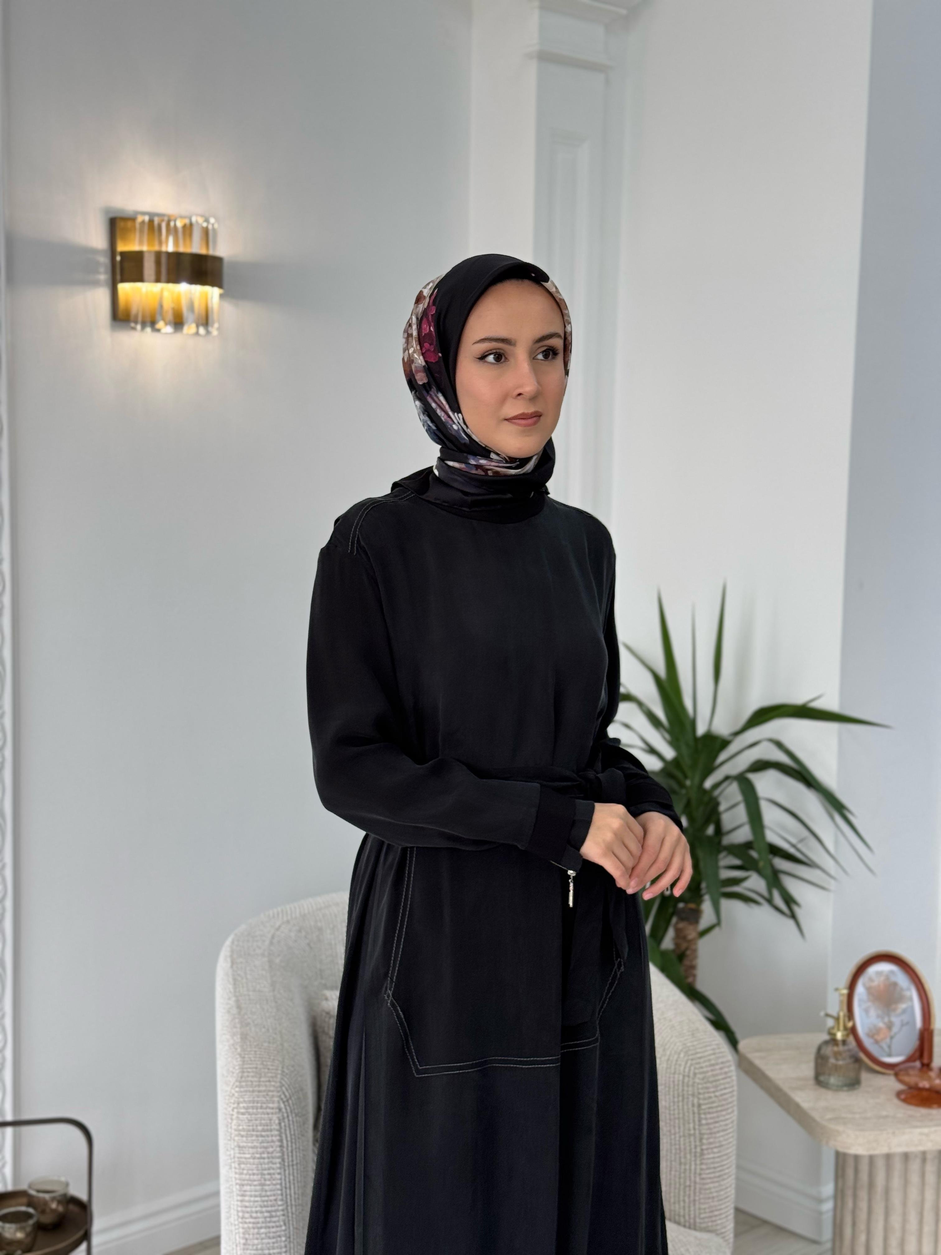 Misswhence Cupro Kemerli Elbise Siyah 37838