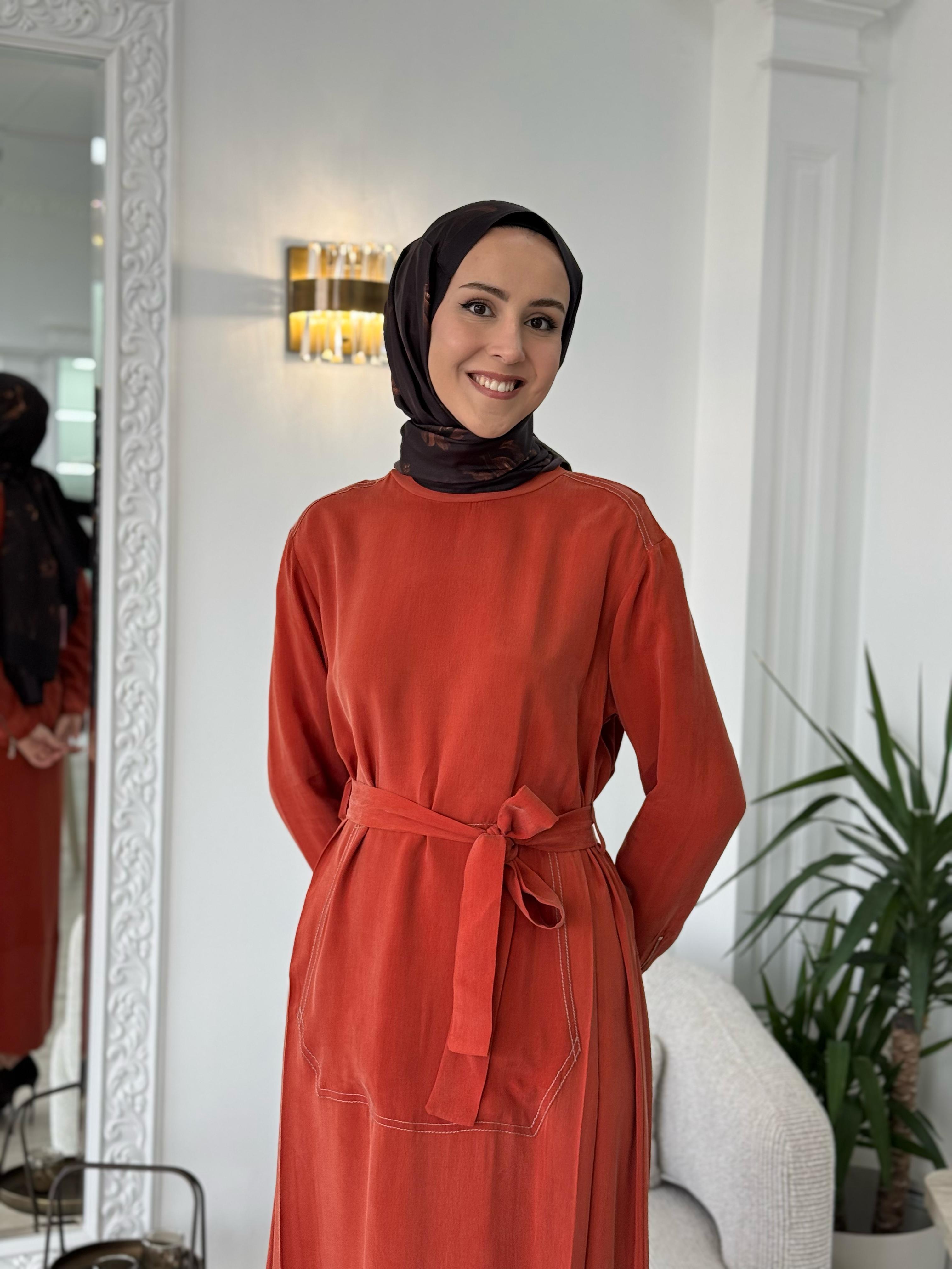 Misswhence Cupro Kemerli Elbise Turuncu 37838
