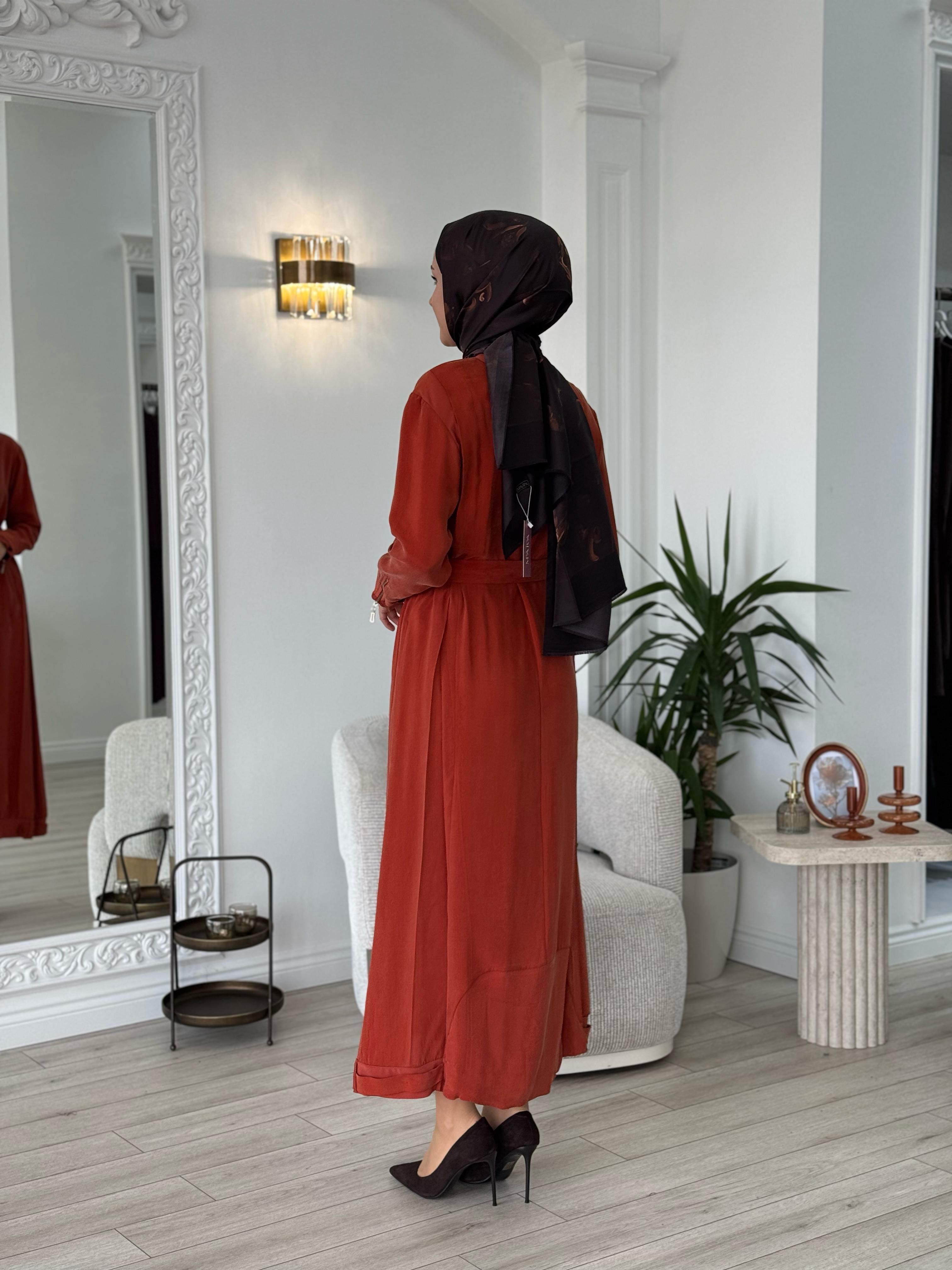 Misswhence Cupro Kemerli Elbise Turuncu 37838