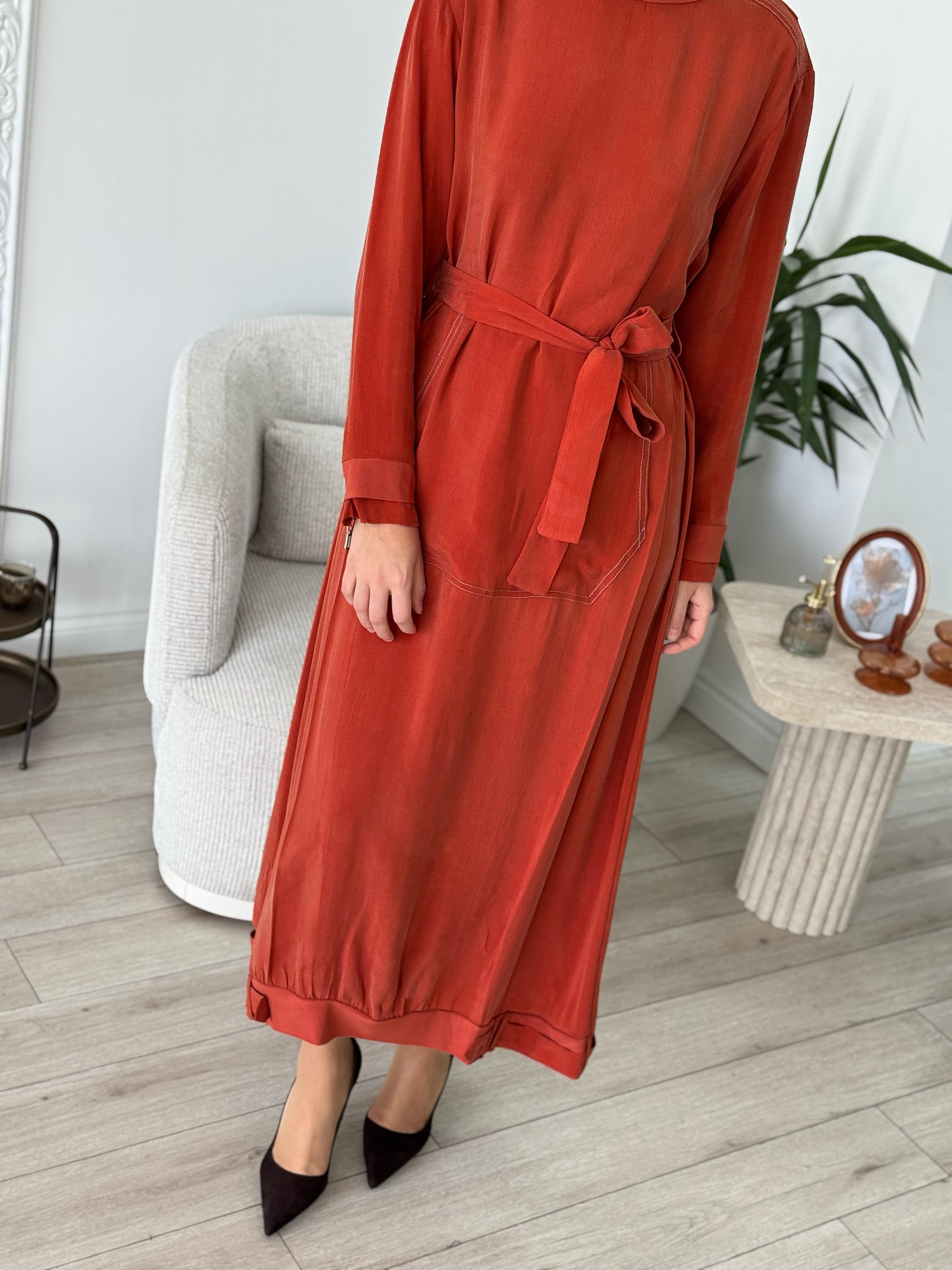 Misswhence Cupro Kemerli Elbise Turuncu 37838