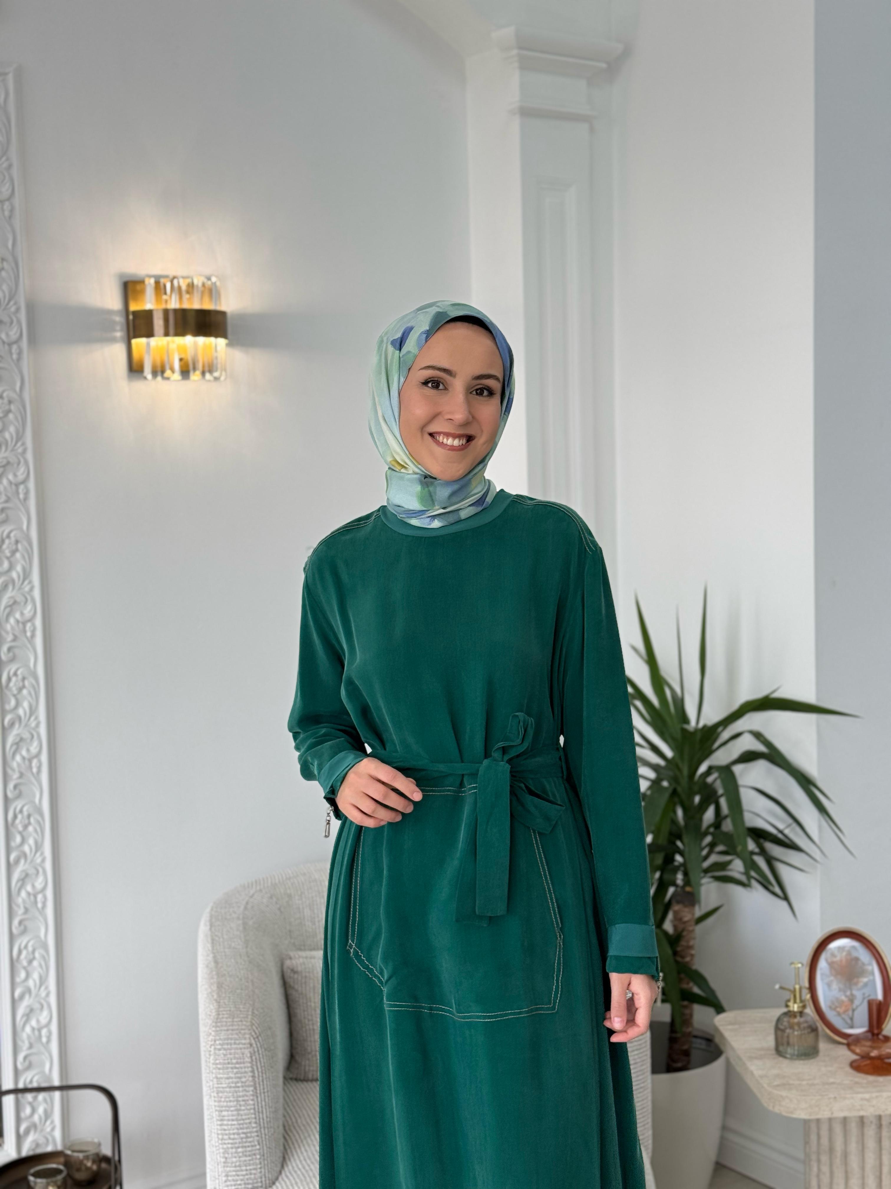 Misswhence Cupro Kemerli Elbise Yeşil 37838