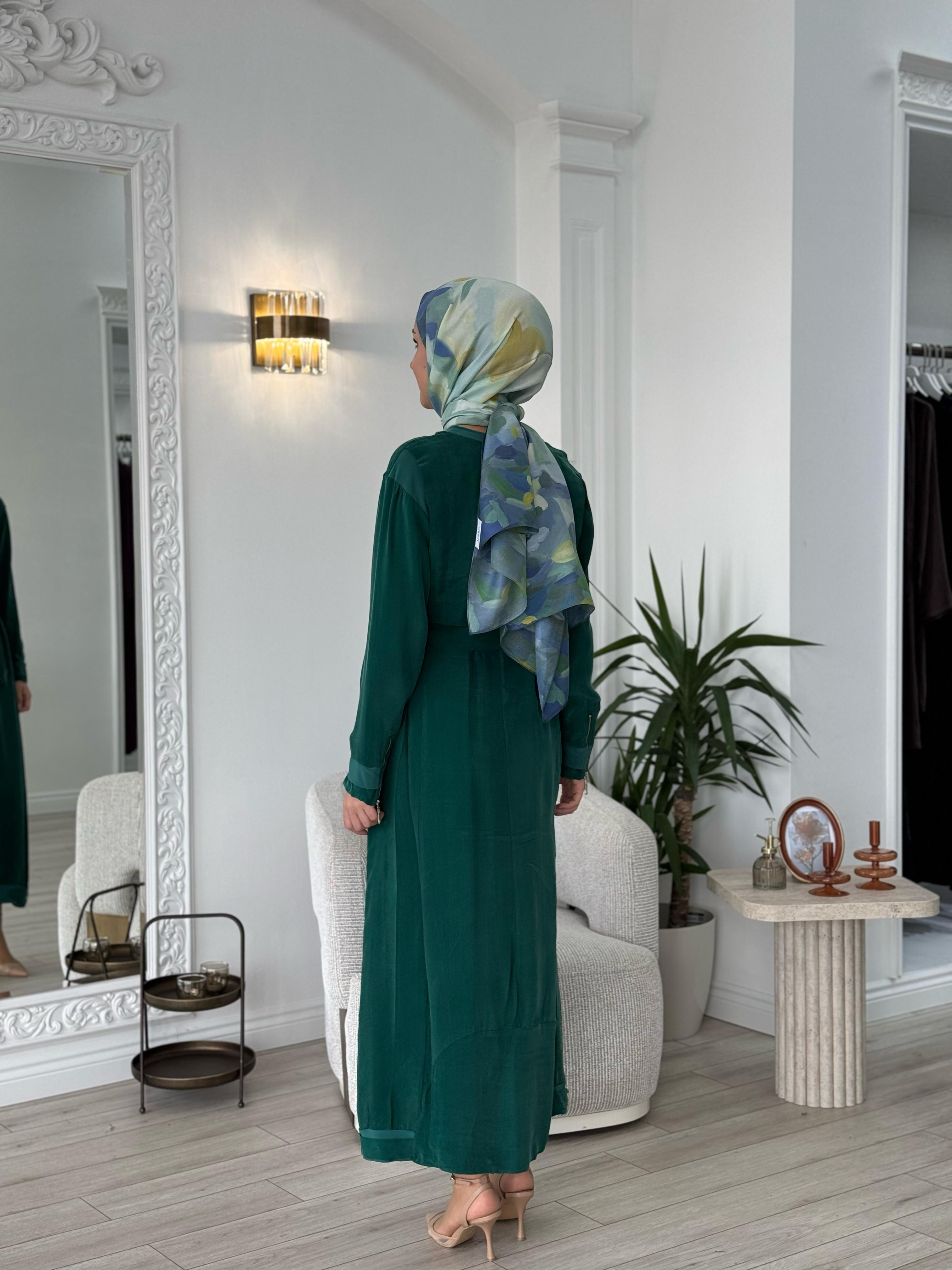 Misswhence Cupro Kemerli Elbise Yeşil 37838