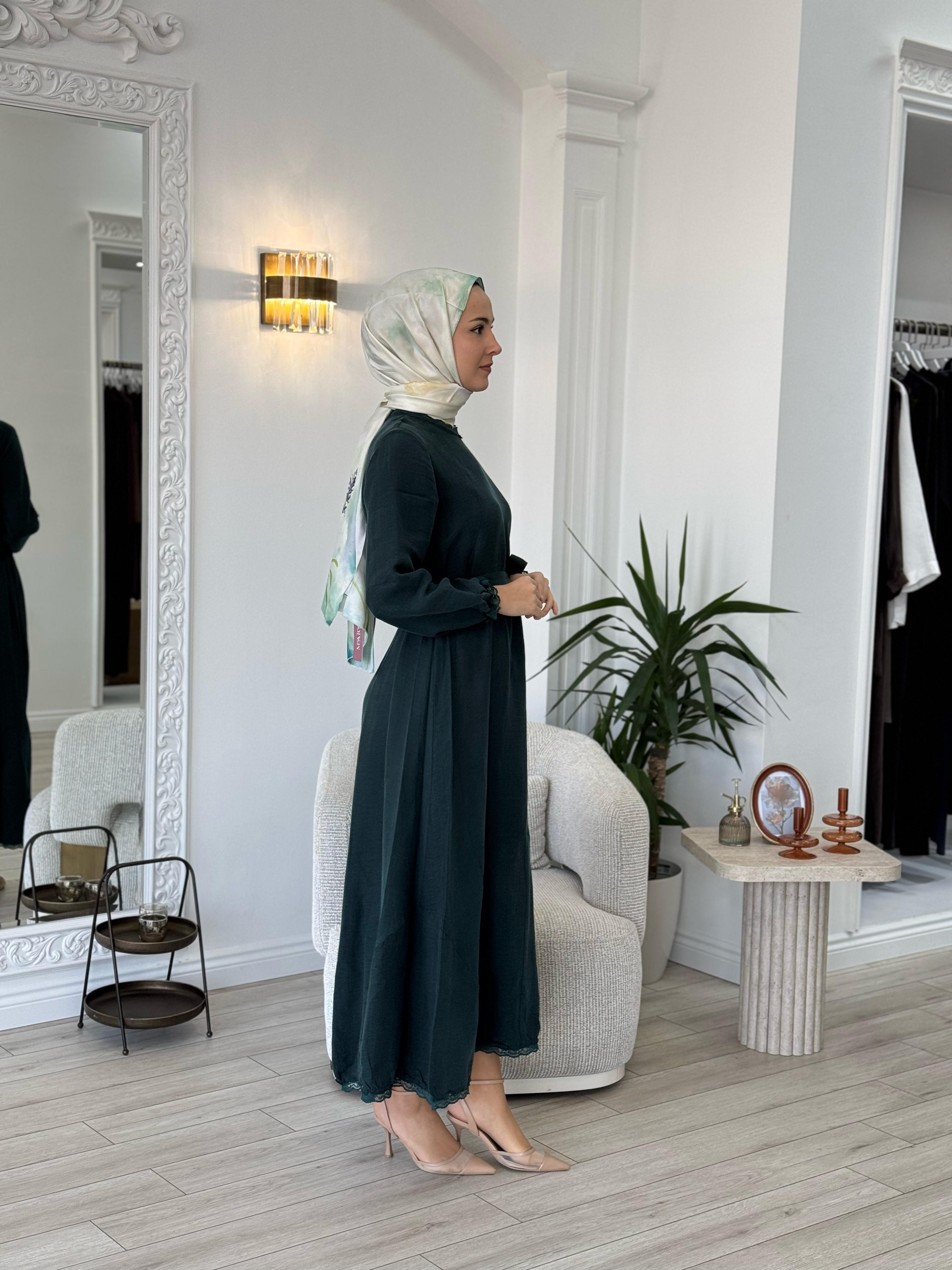 Misswhence Dantel Detaylı Elbise Zümrüt 37831