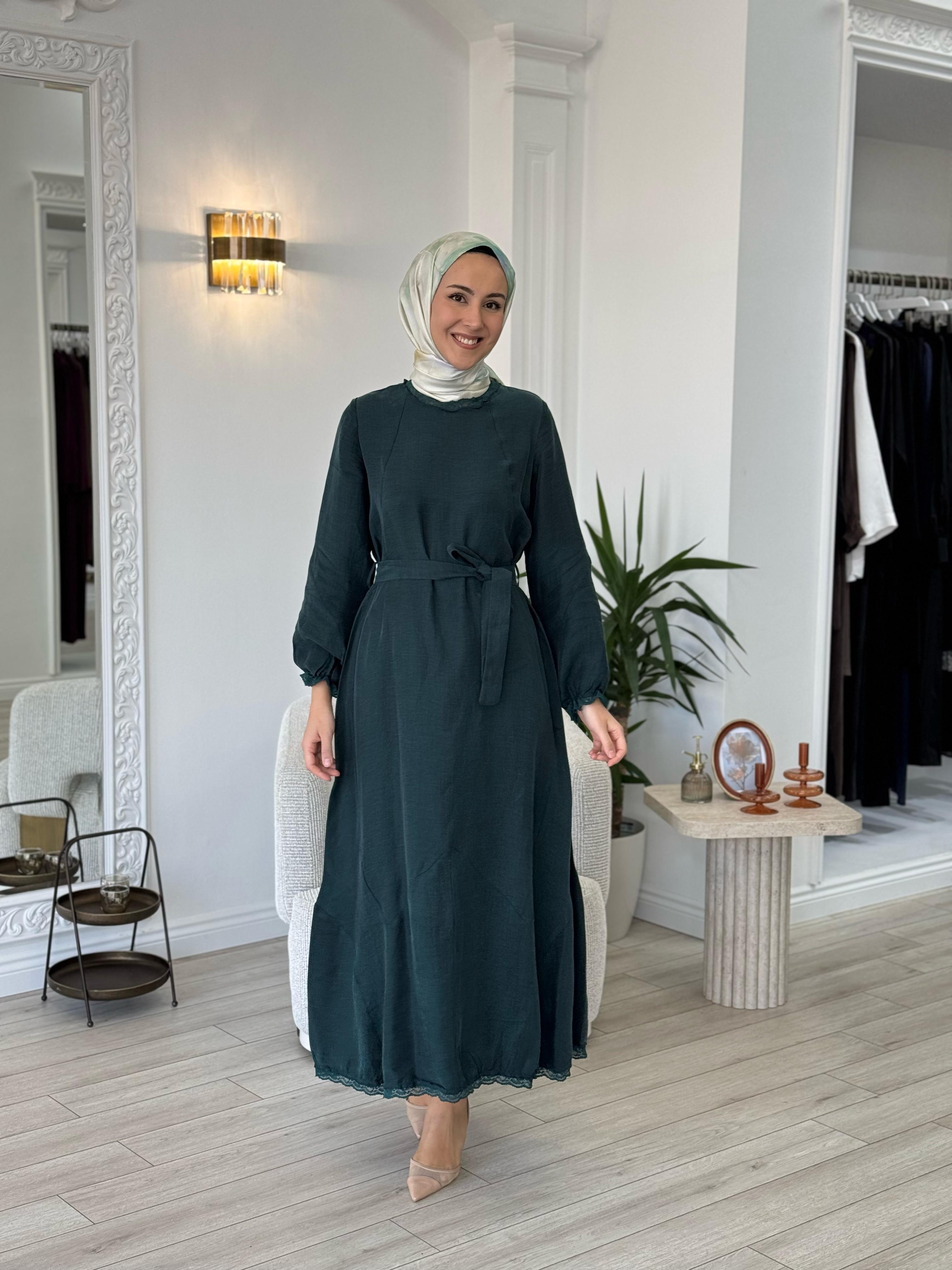 Misswhence Dantel Detaylı Elbise Zümrüt 37831