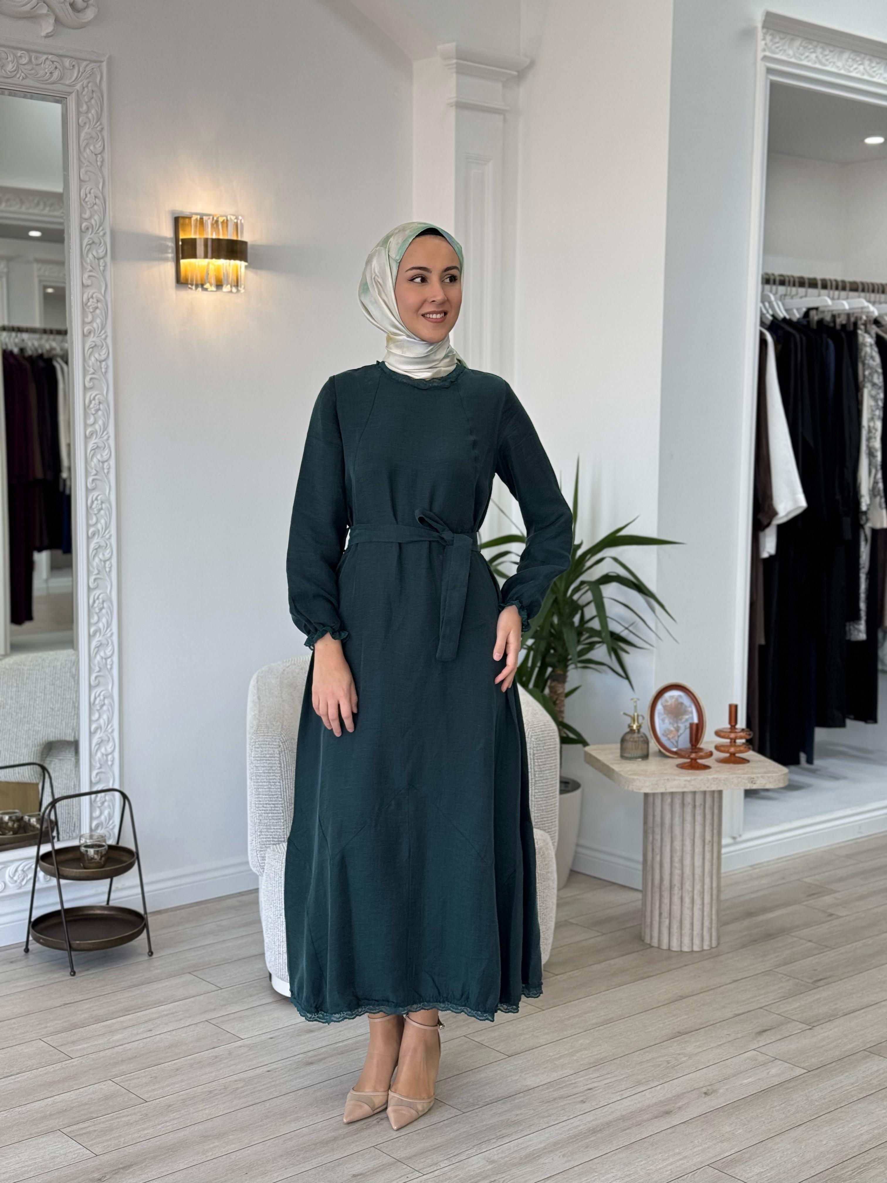 Misswhence Dantel Detaylı Elbise Zümrüt 37831