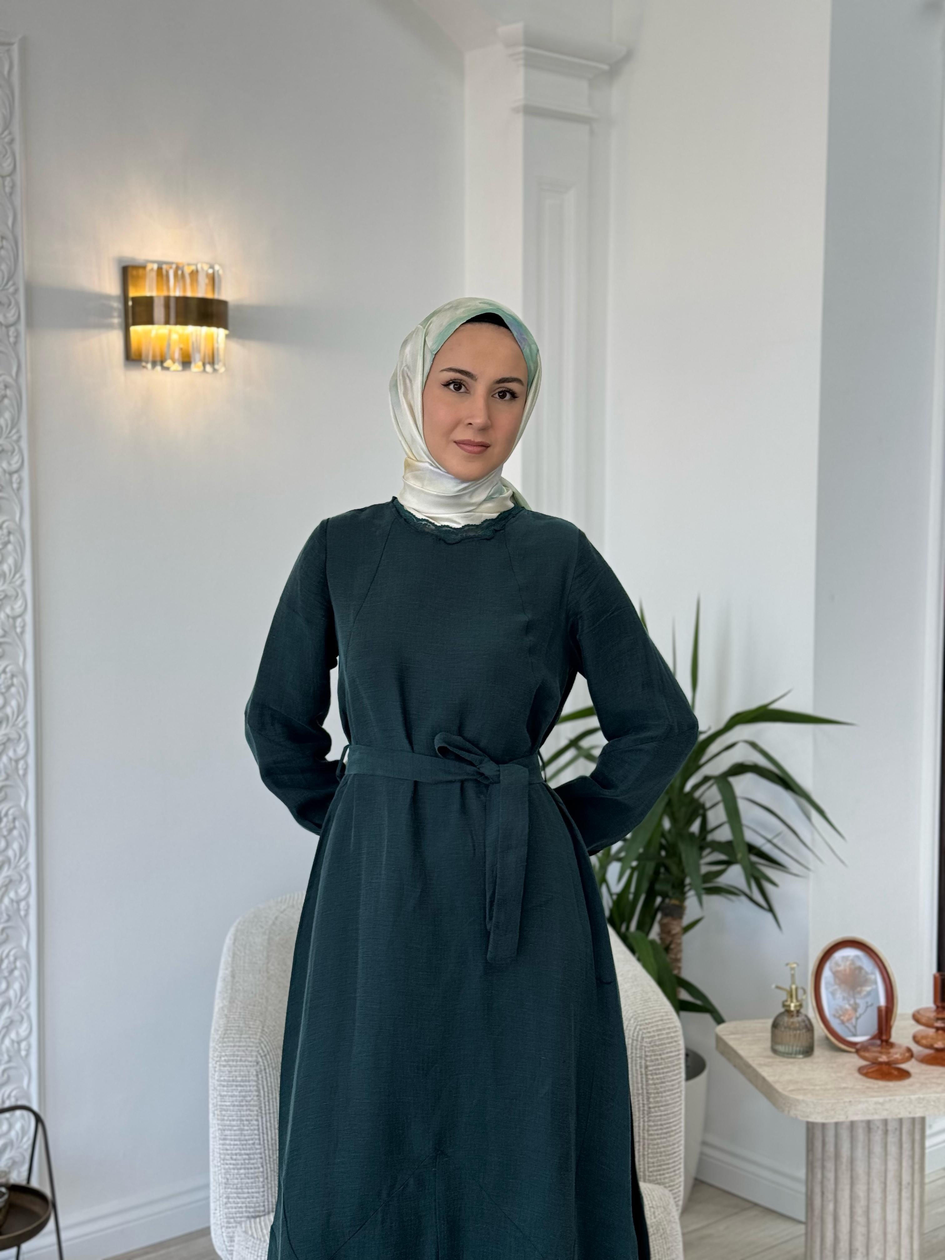 Misswhence Dantel Detaylı Elbise Zümrüt 37831