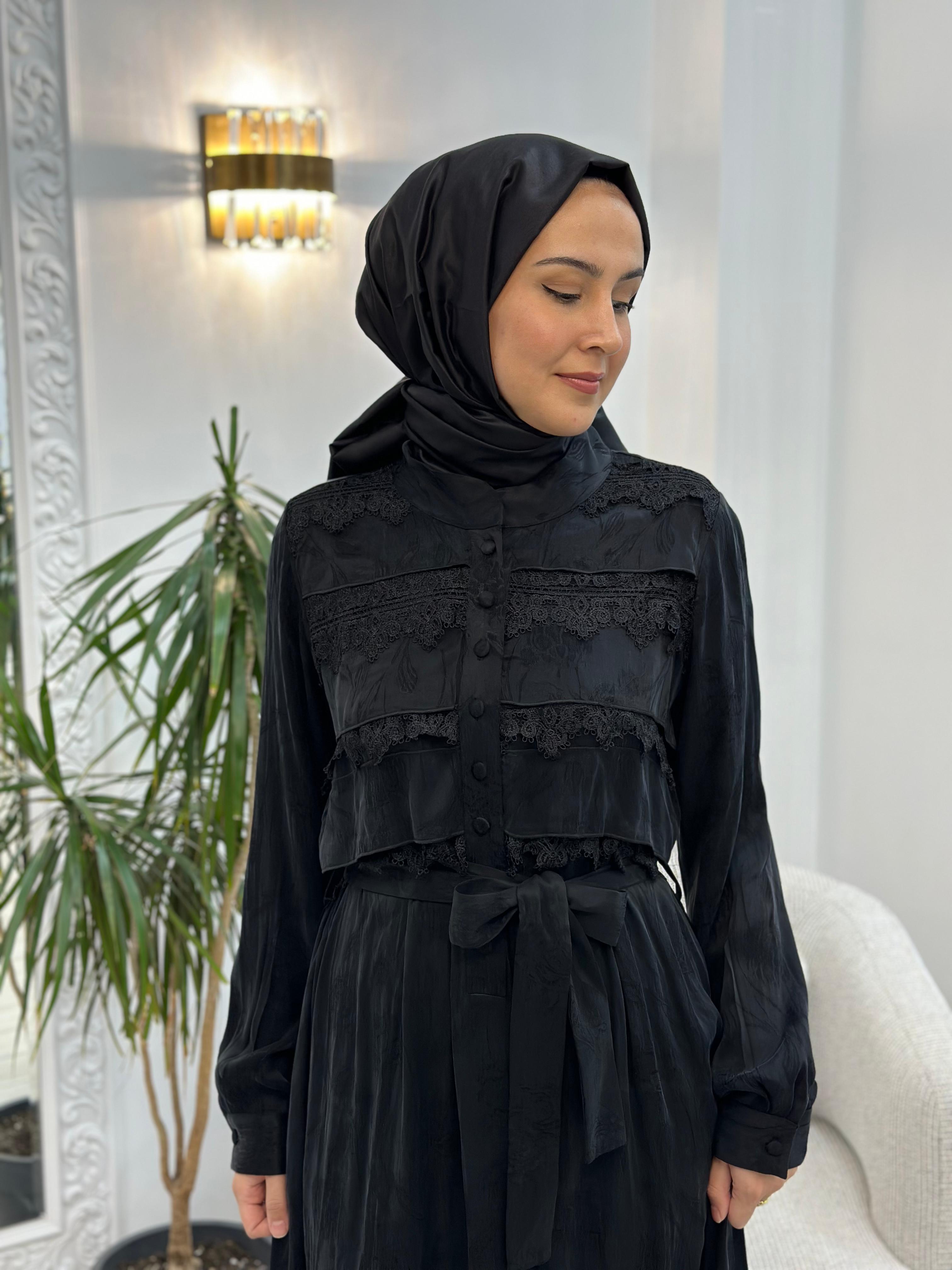 Misswhence Dantelli Siyah Elbise 36816