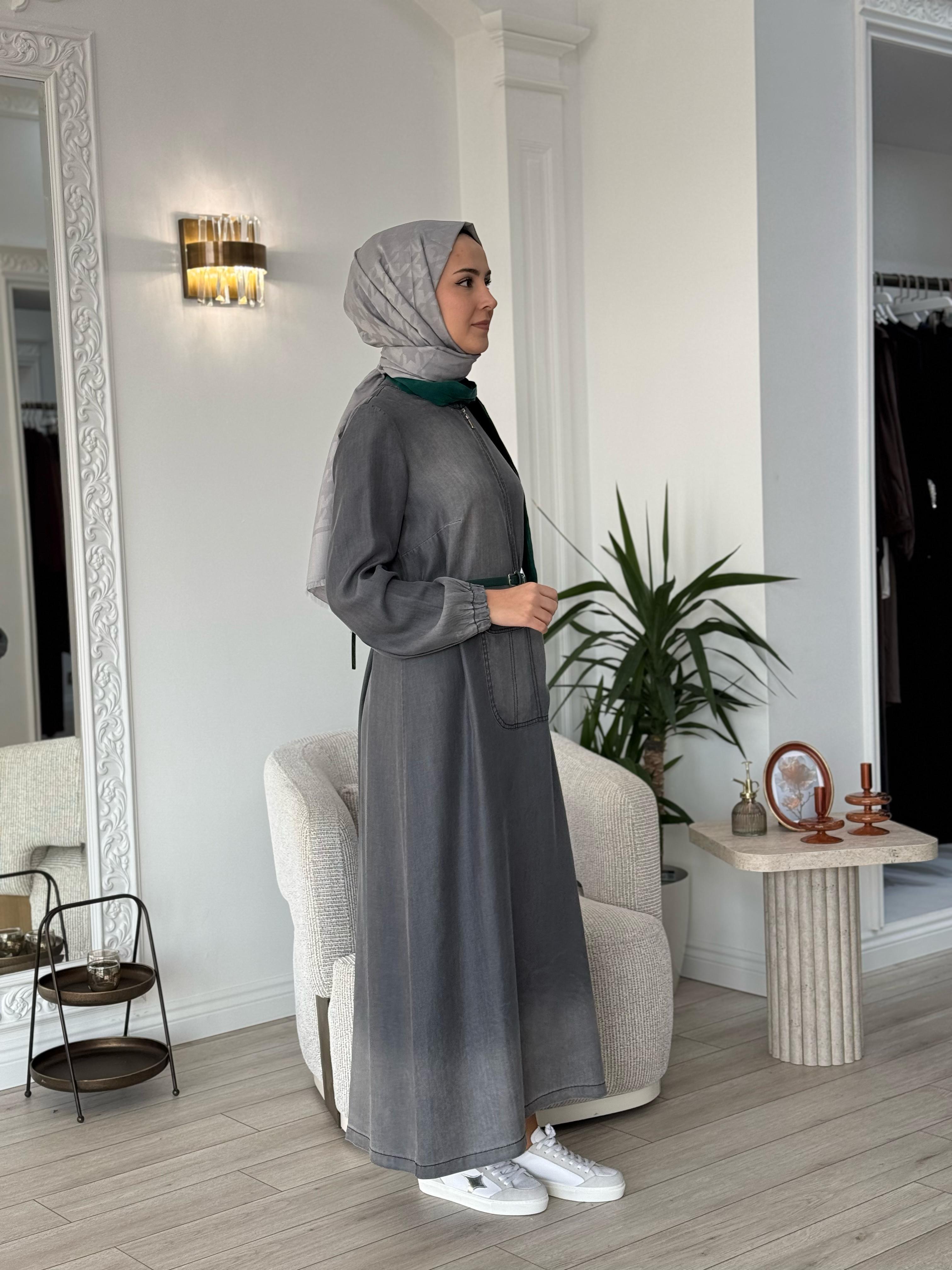 Misswhence Deri Kemerli Şallı Elbise Siyah 37804
