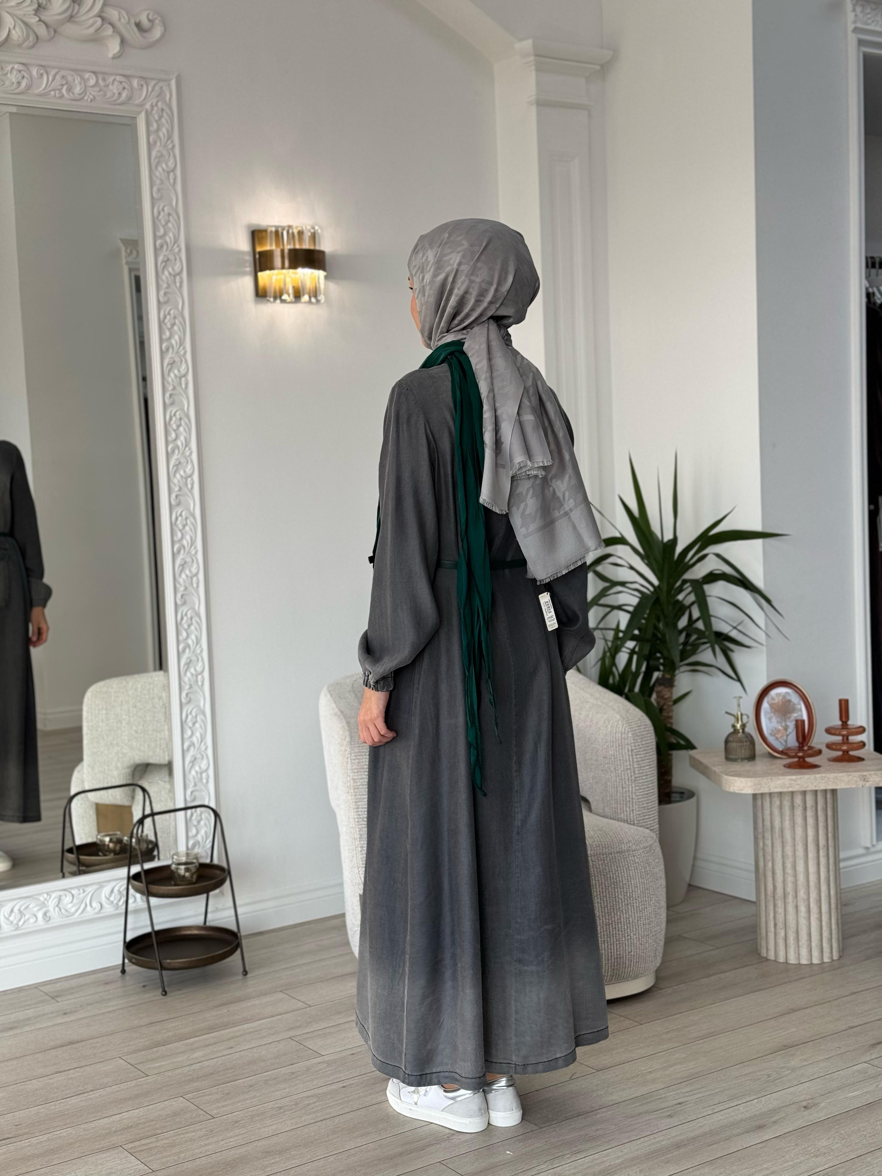 Misswhence Deri Kemerli Şallı Elbise Siyah 37804