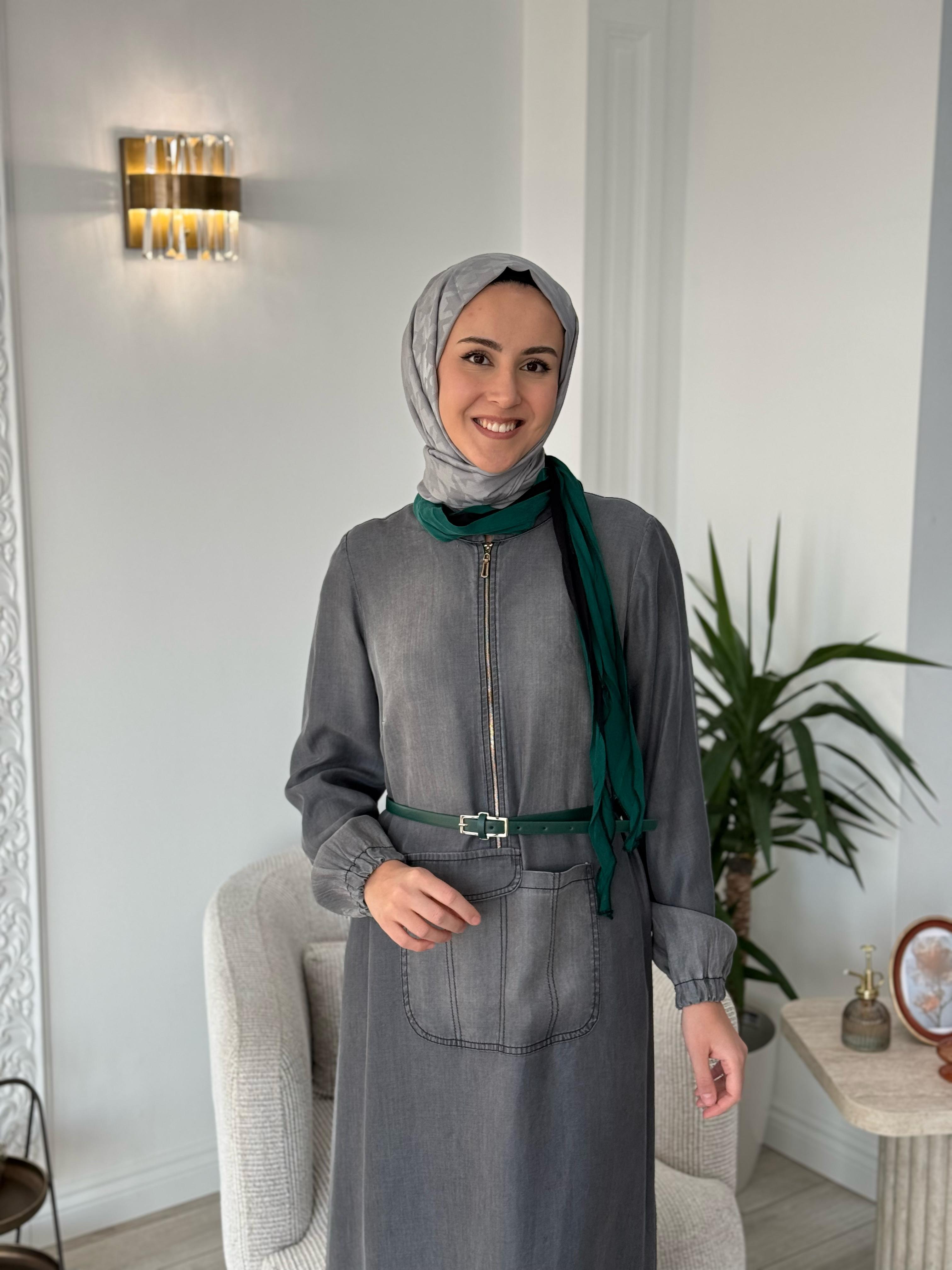 Misswhence Deri Kemerli Şallı Elbise Siyah 37804
