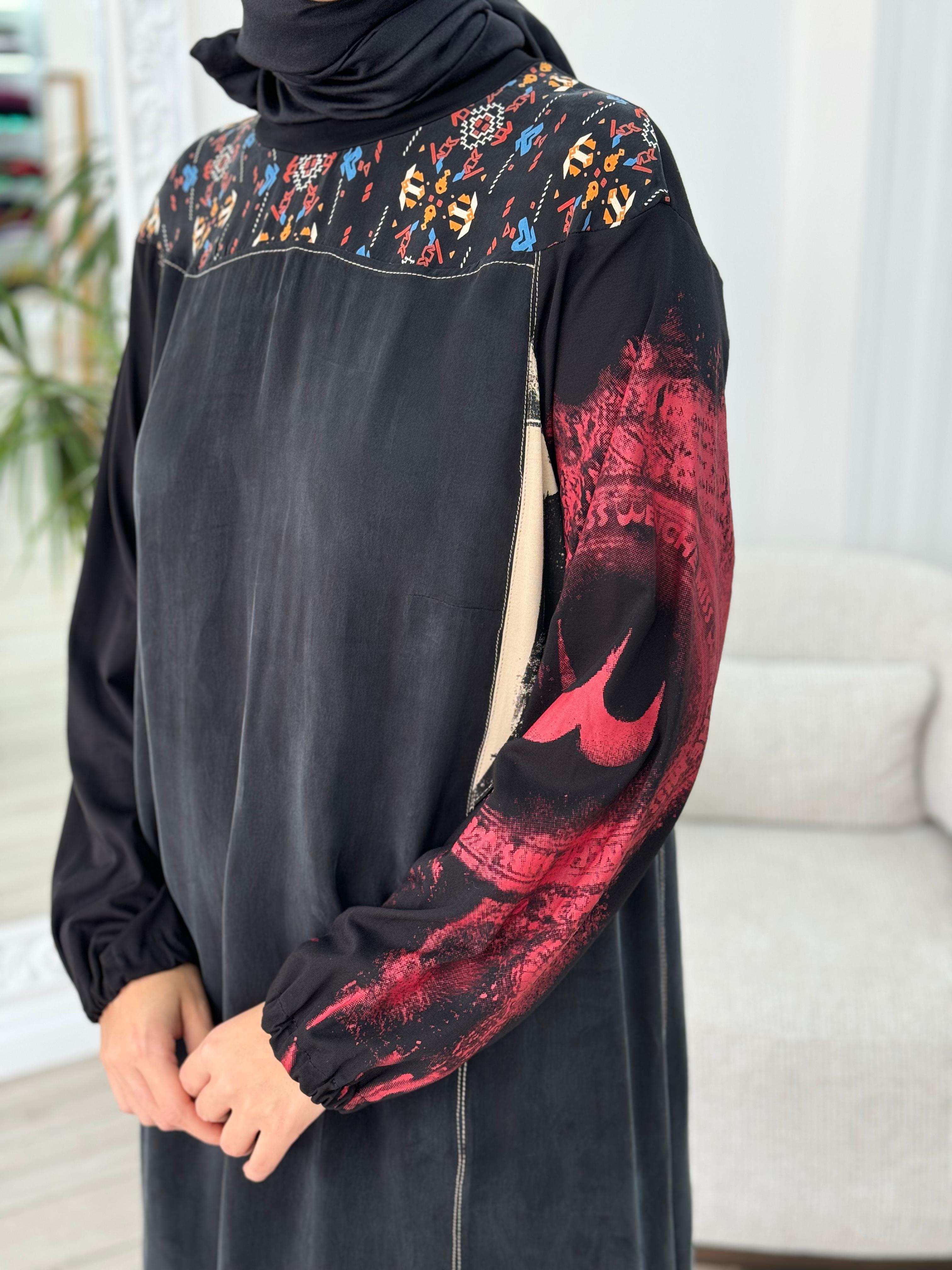 Misswhence Desen Detaylı Cupra Elbise Siyah 36818