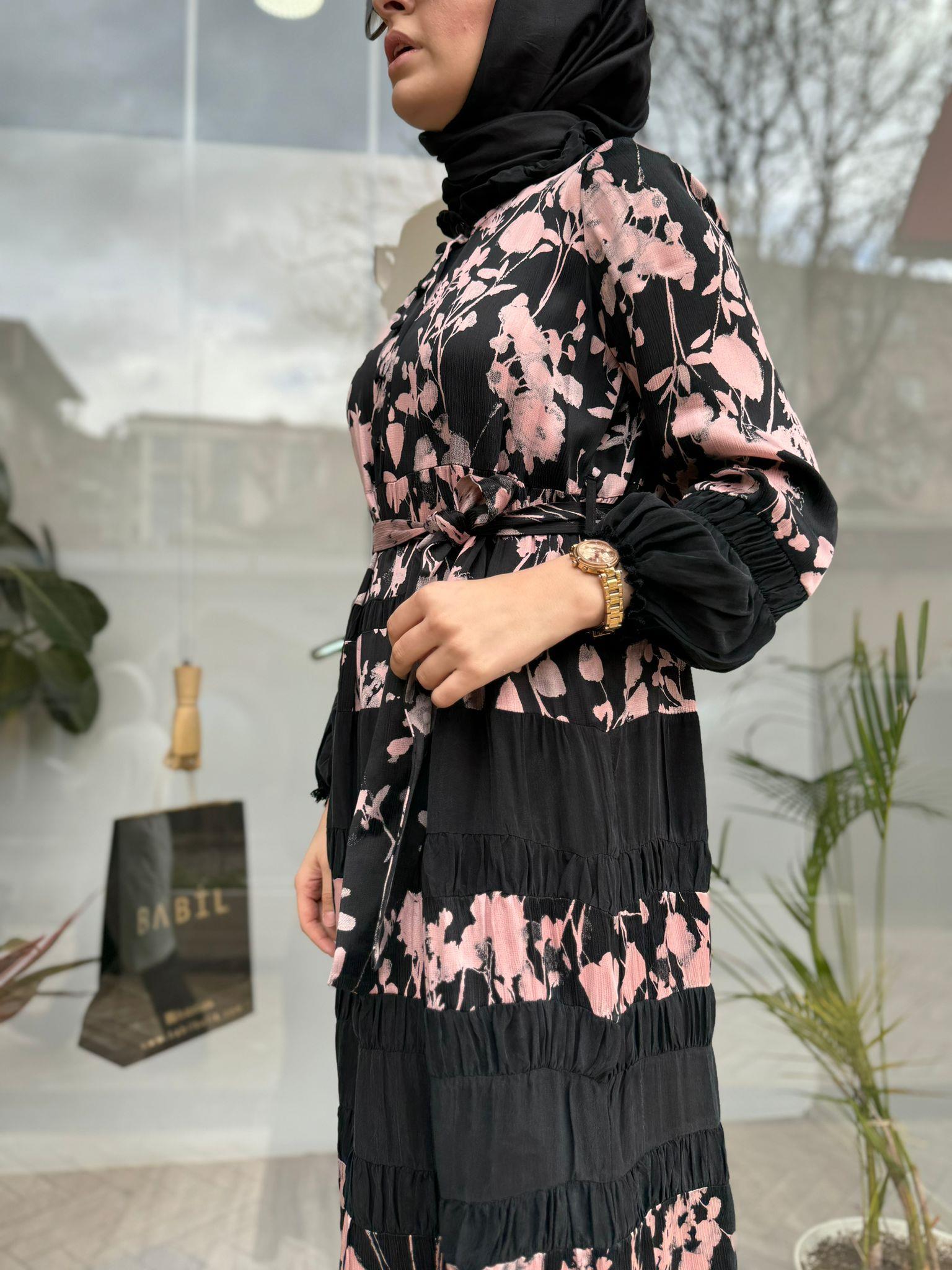 Misswhence Desenli İpek Elbise Pudra 35809