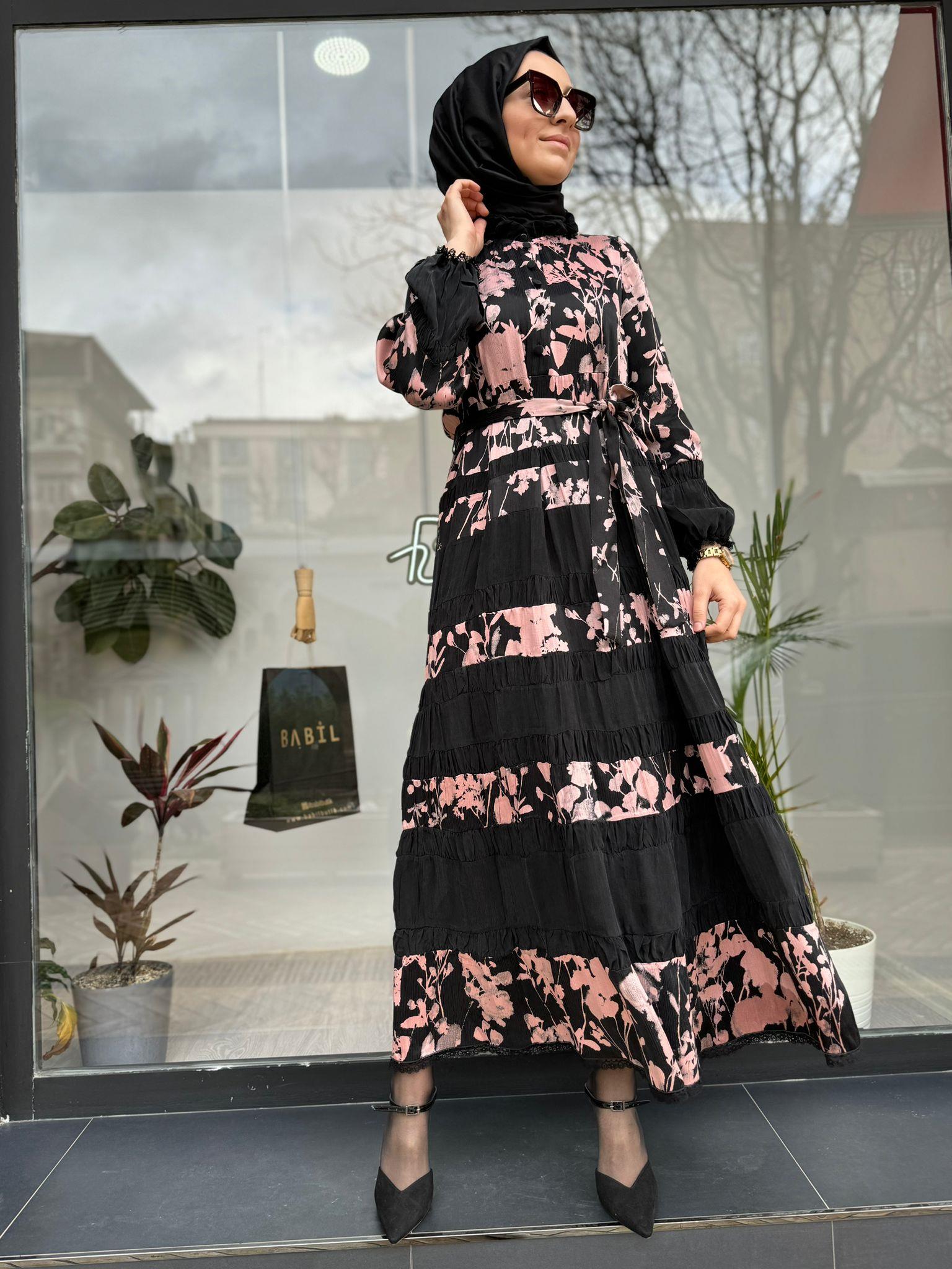 Misswhence Desenli İpek Elbise Pudra 35809