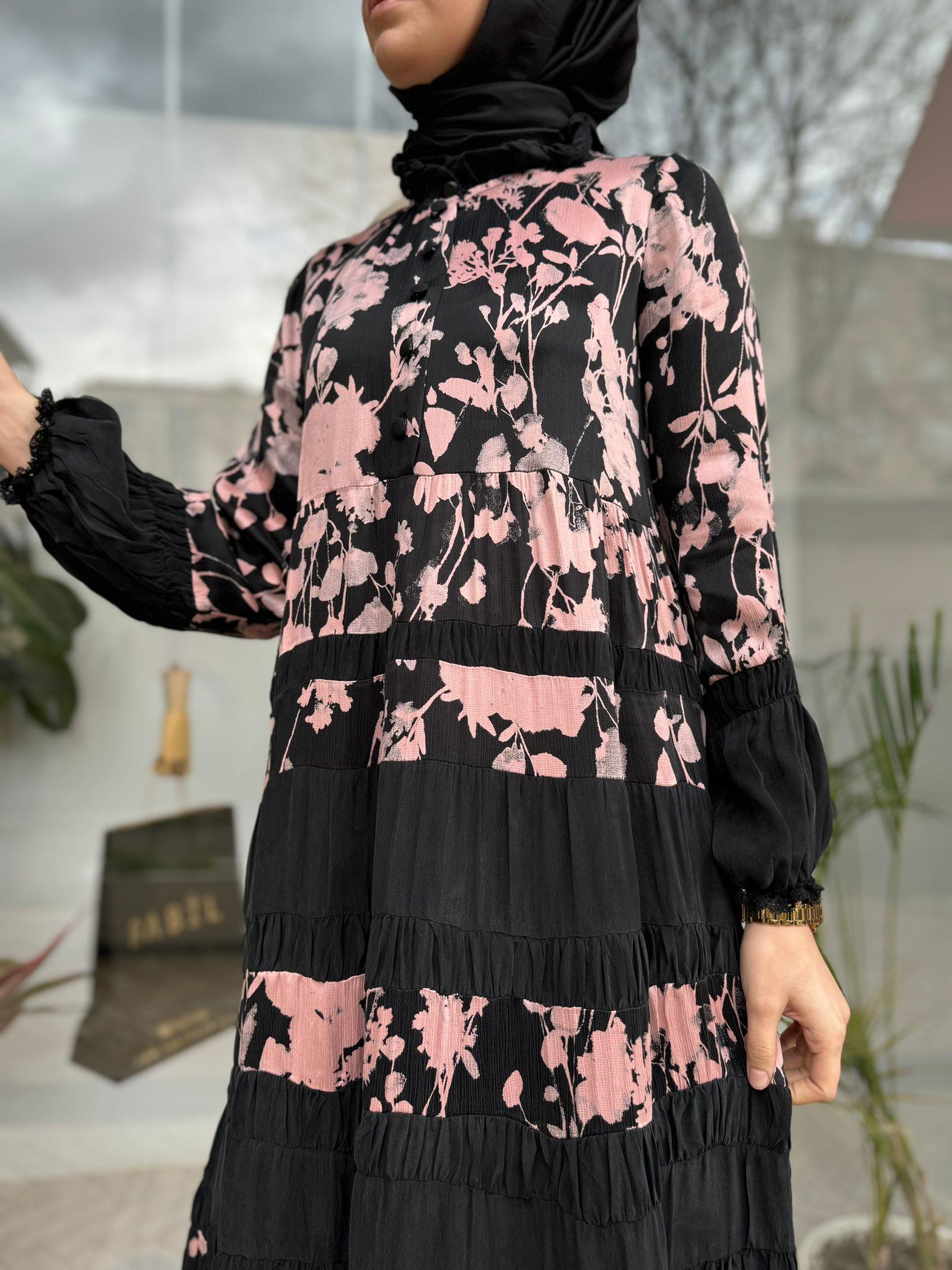 Misswhence Desenli İpek Elbise Pudra 35809
