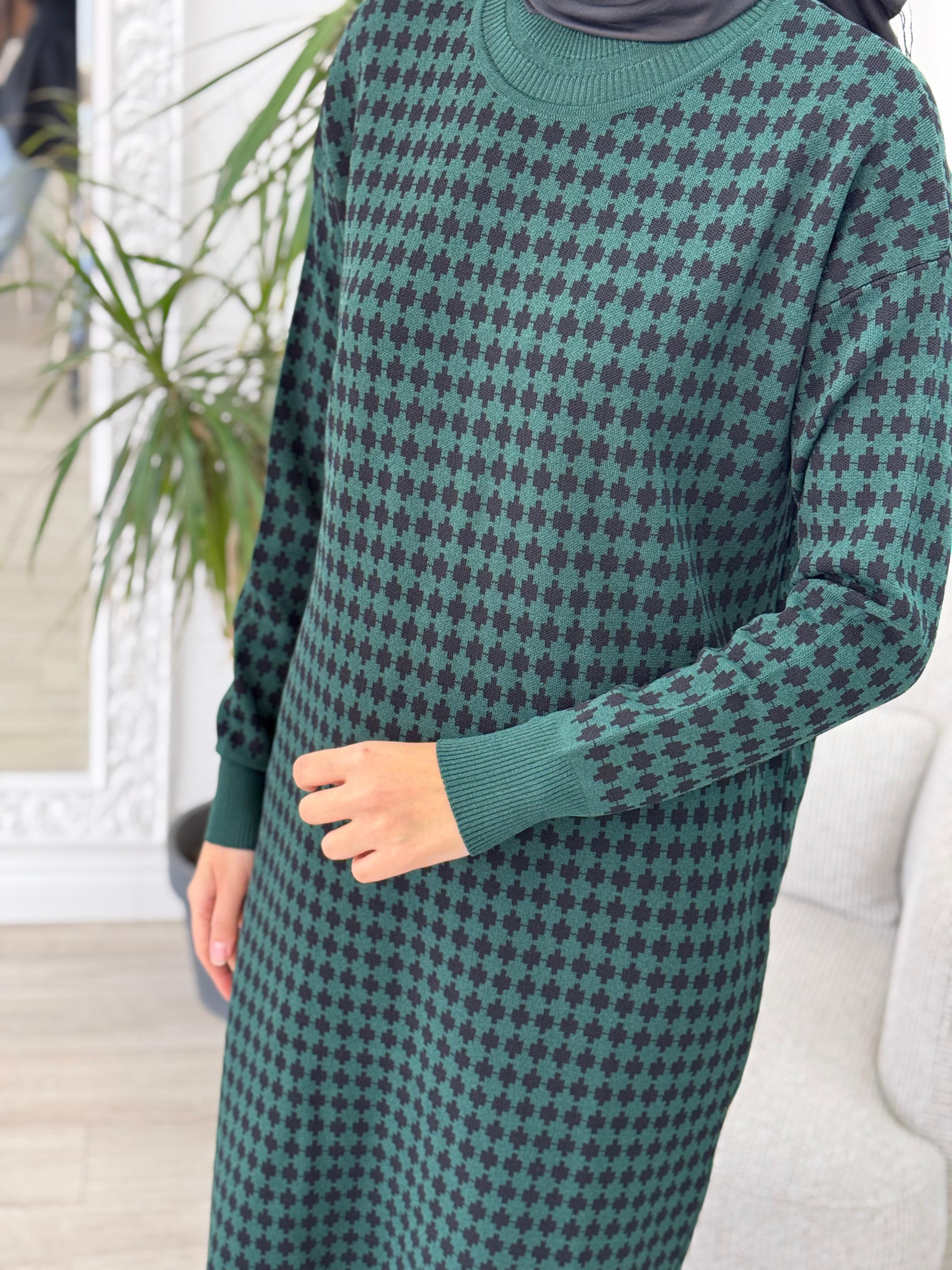 Misswhence Desenli Triko Tunik Yeşil 34011