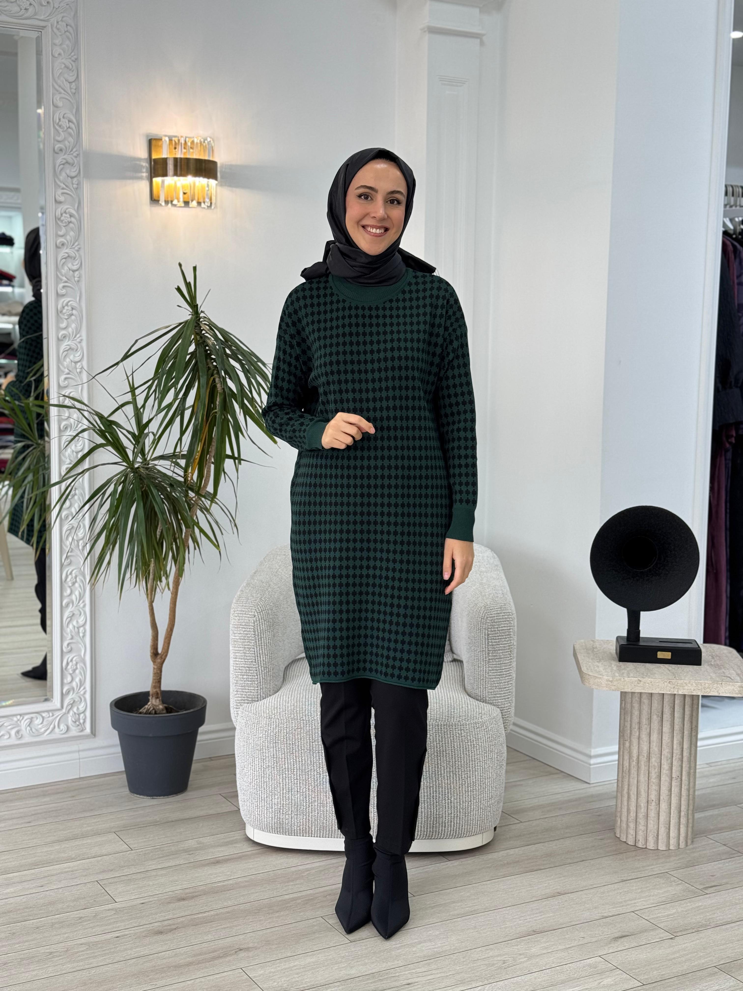 Misswhence Desenli Triko Tunik Yeşil 34011