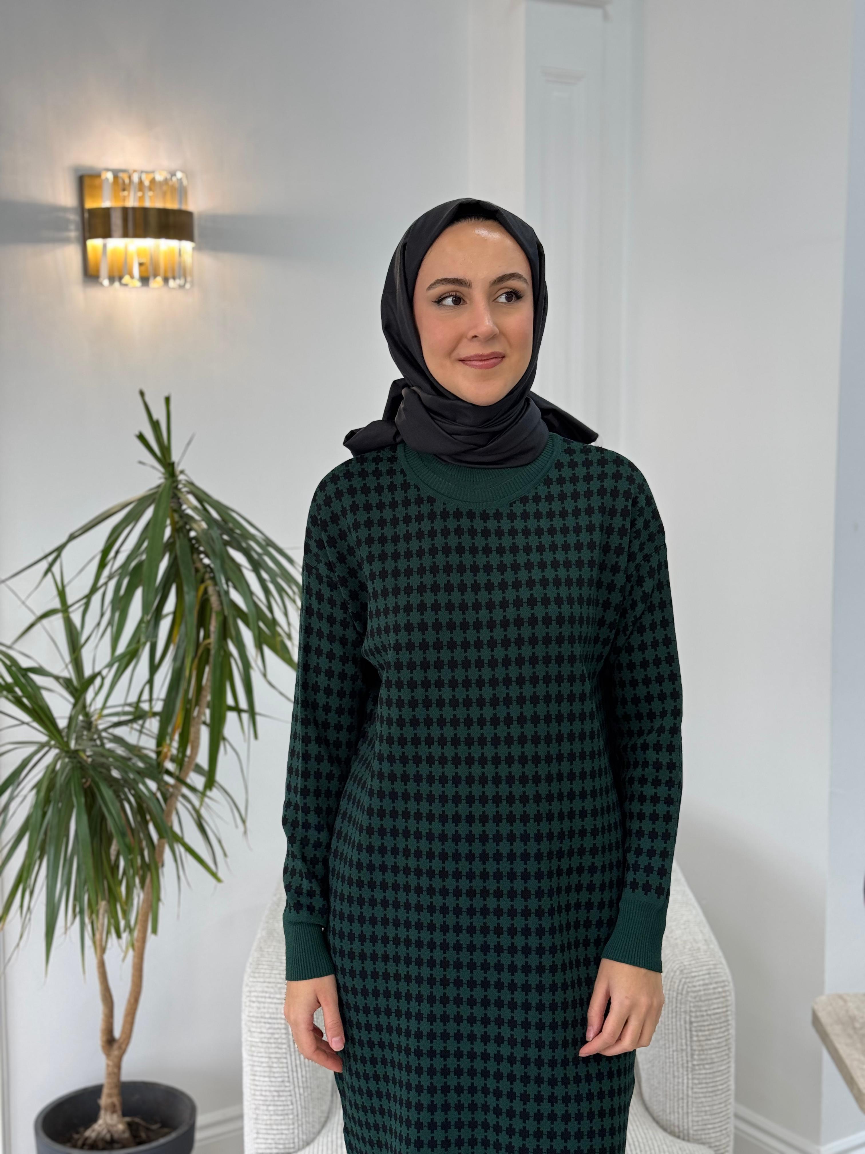 Misswhence Desenli Triko Tunik Yeşil 34011
