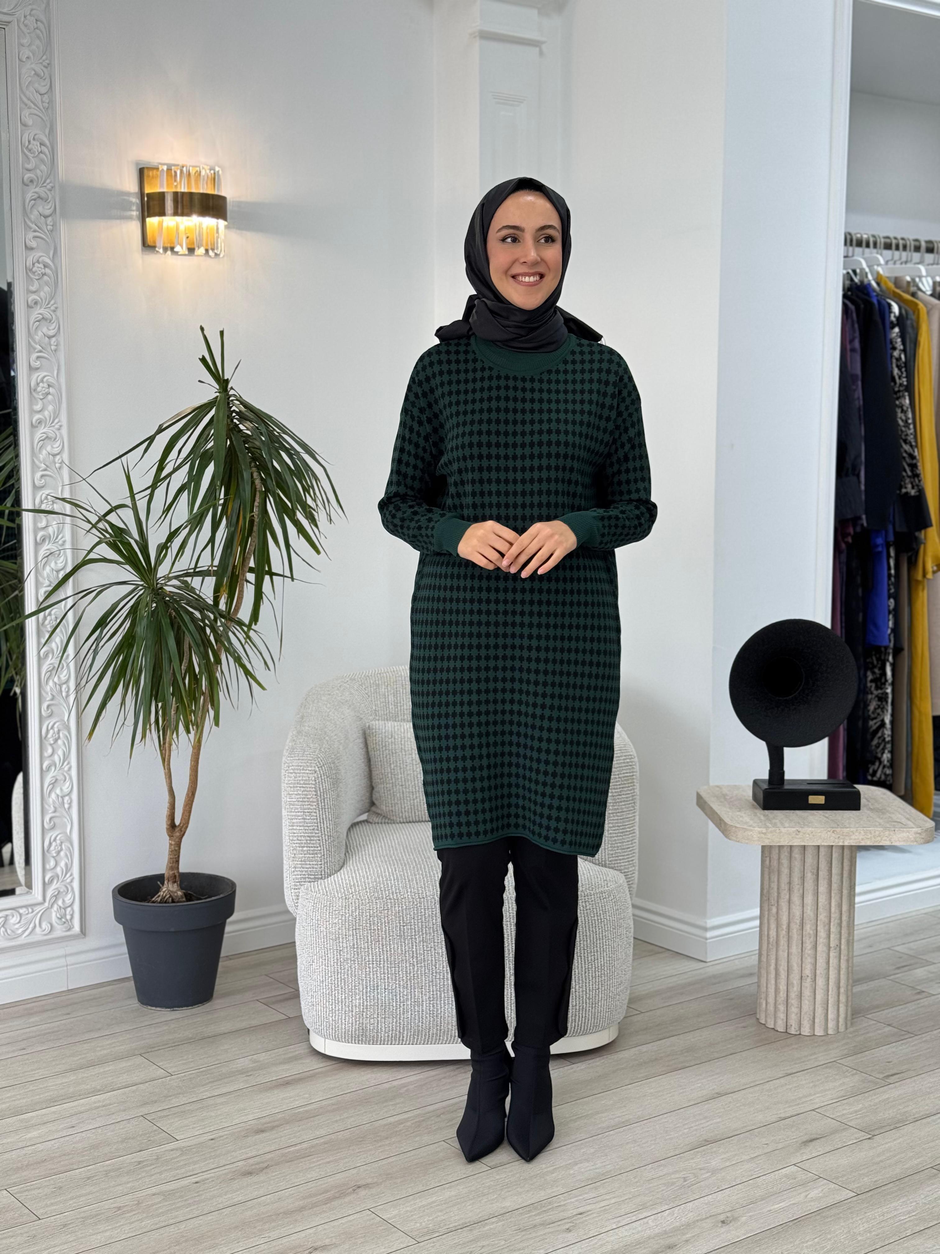 Misswhence Desenli Triko Tunik Yeşil 34011