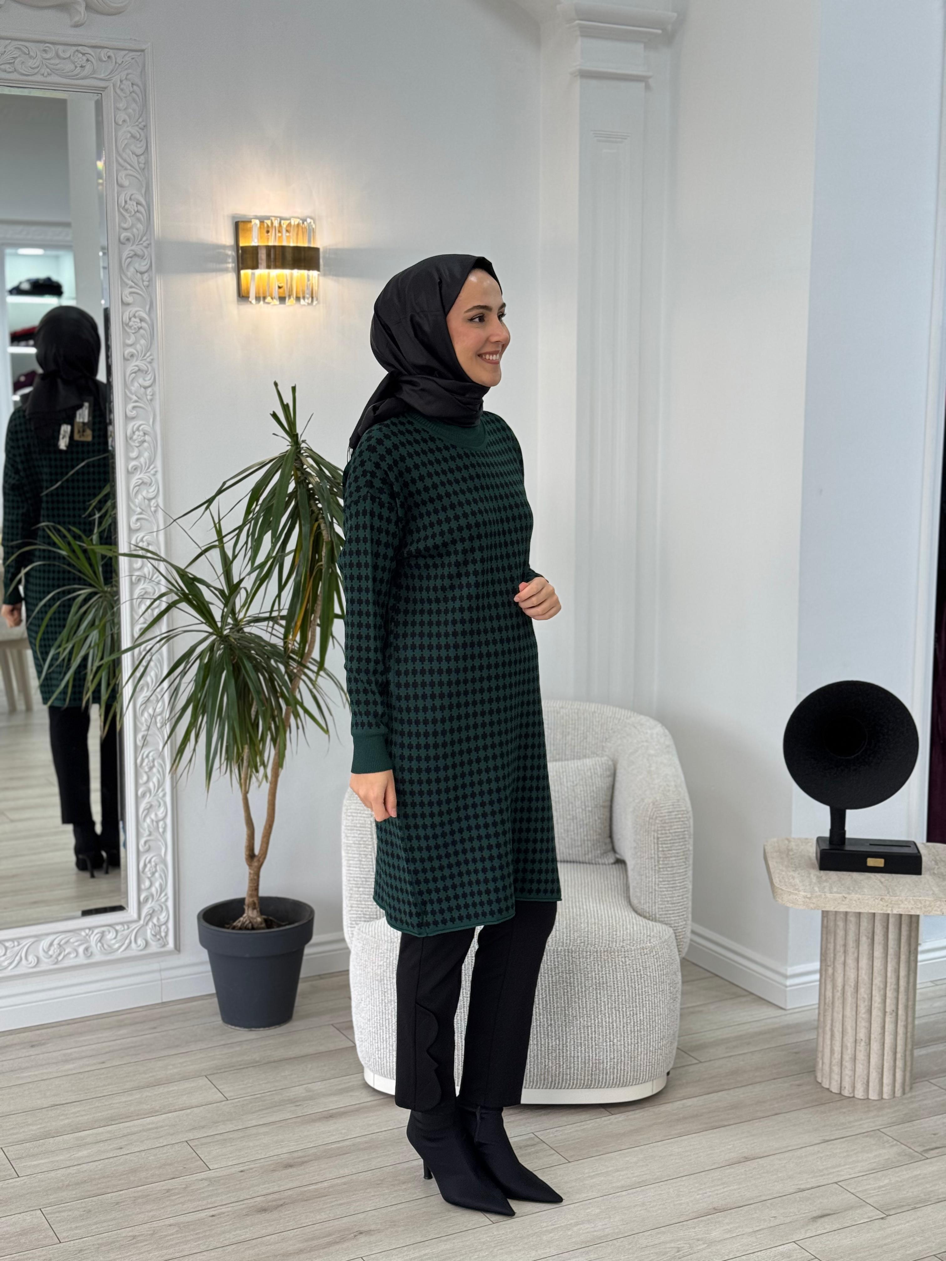 Misswhence Desenli Triko Tunik Yeşil 34011