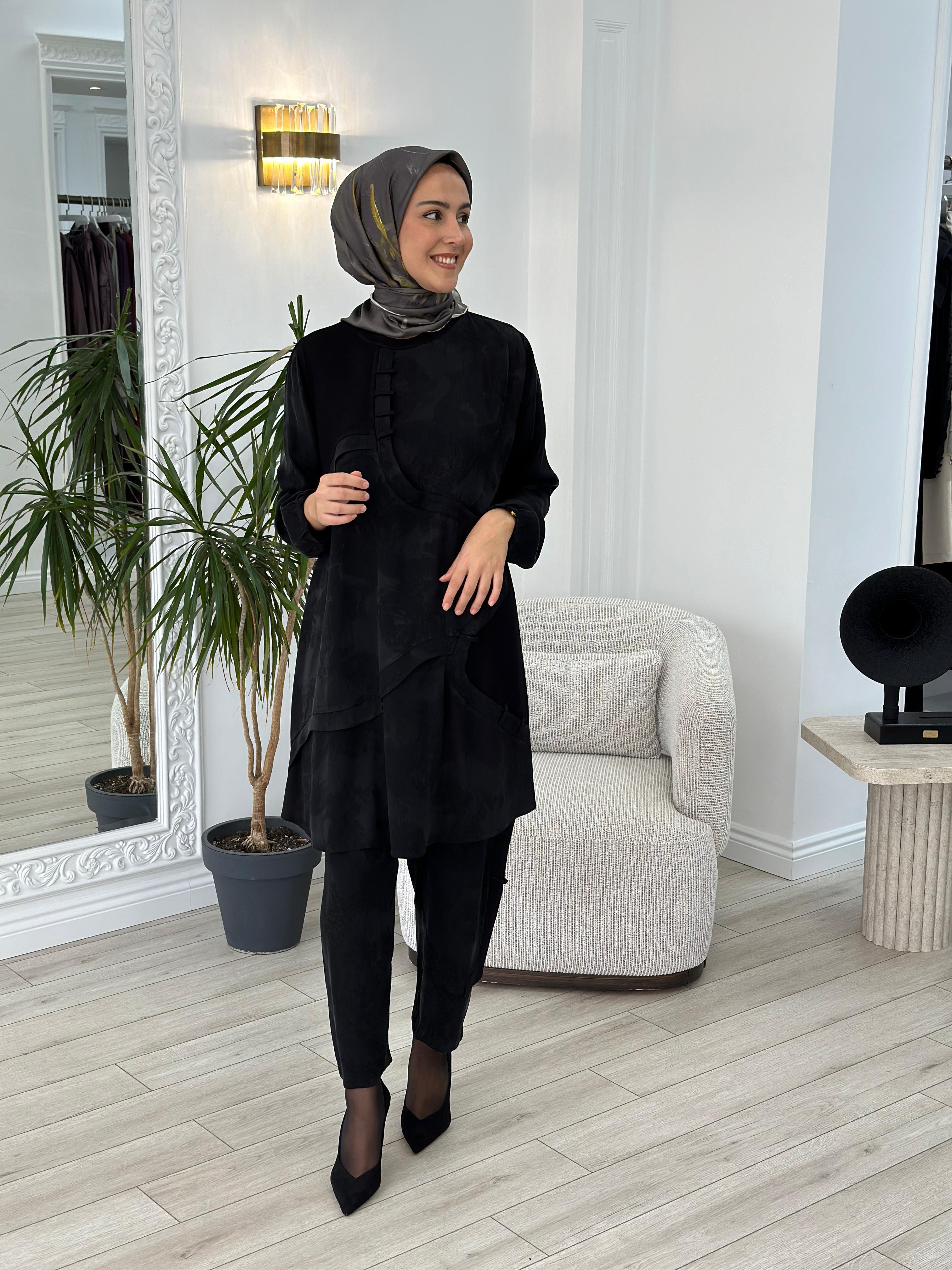 Misswhence Detaylı Siyah Cupro Pantolon 36107