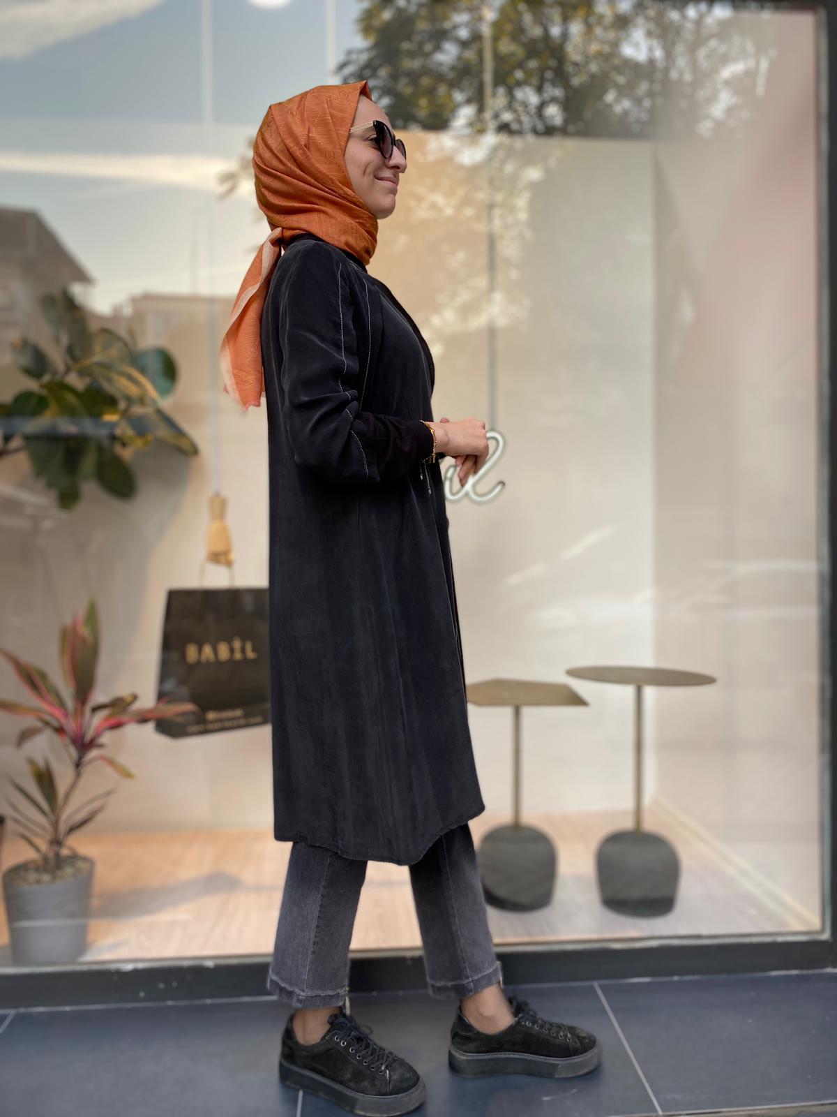Misswhence Dikiş Detaylı İpek Tunik Siyah 34027