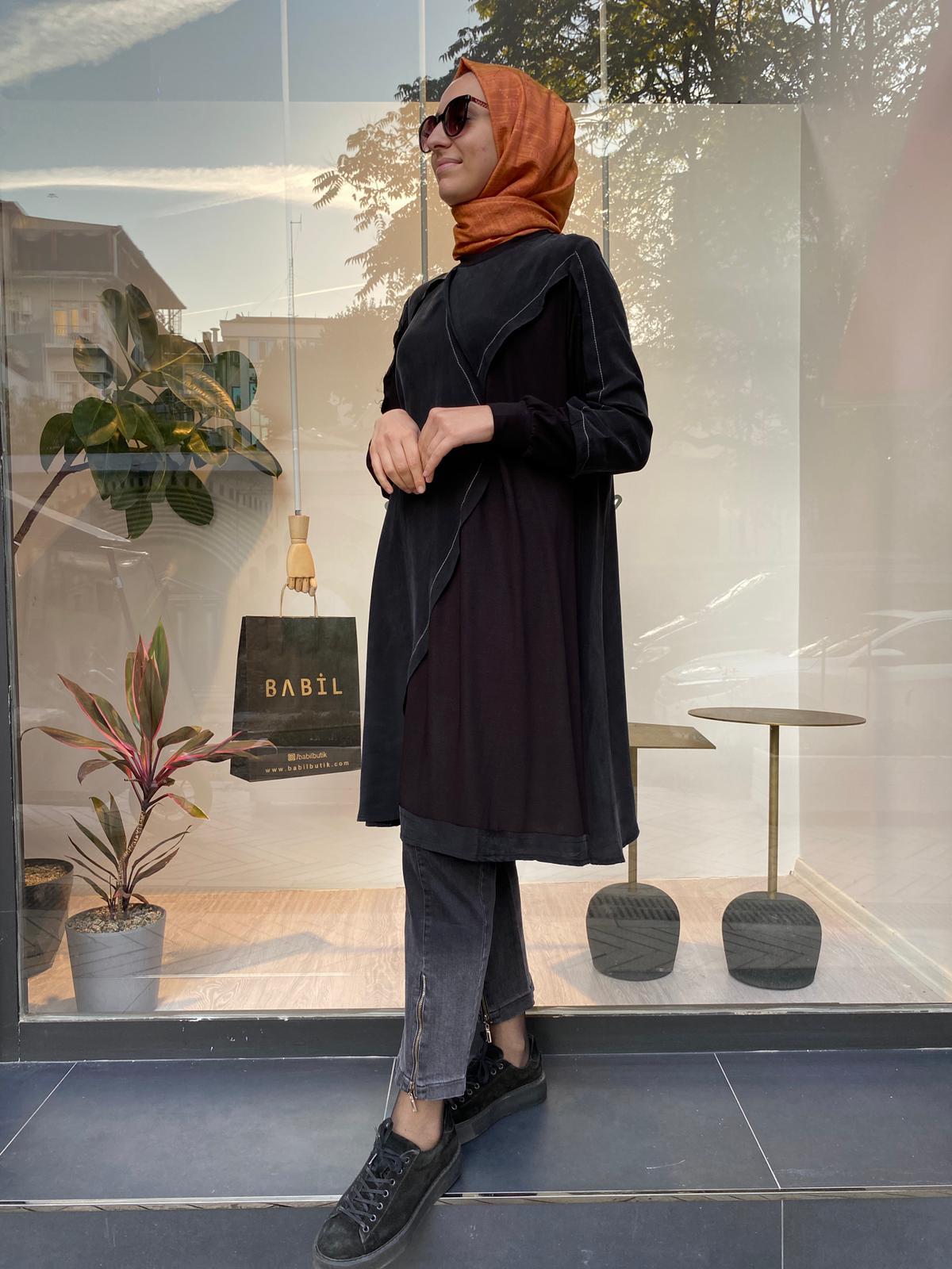 Misswhence Dikiş Detaylı İpek Tunik Siyah 34027