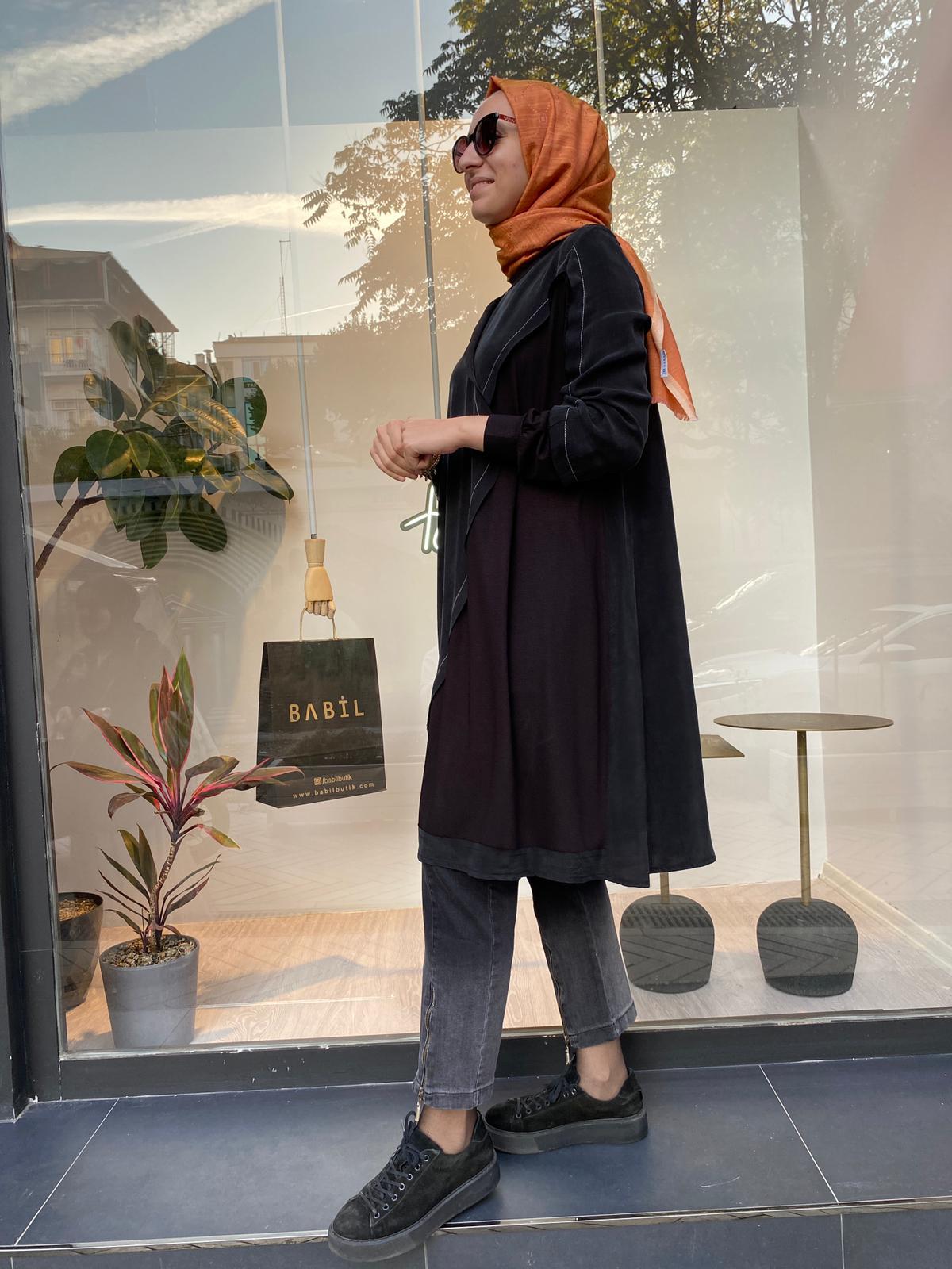 Misswhence Dikiş Detaylı İpek Tunik Siyah 34027