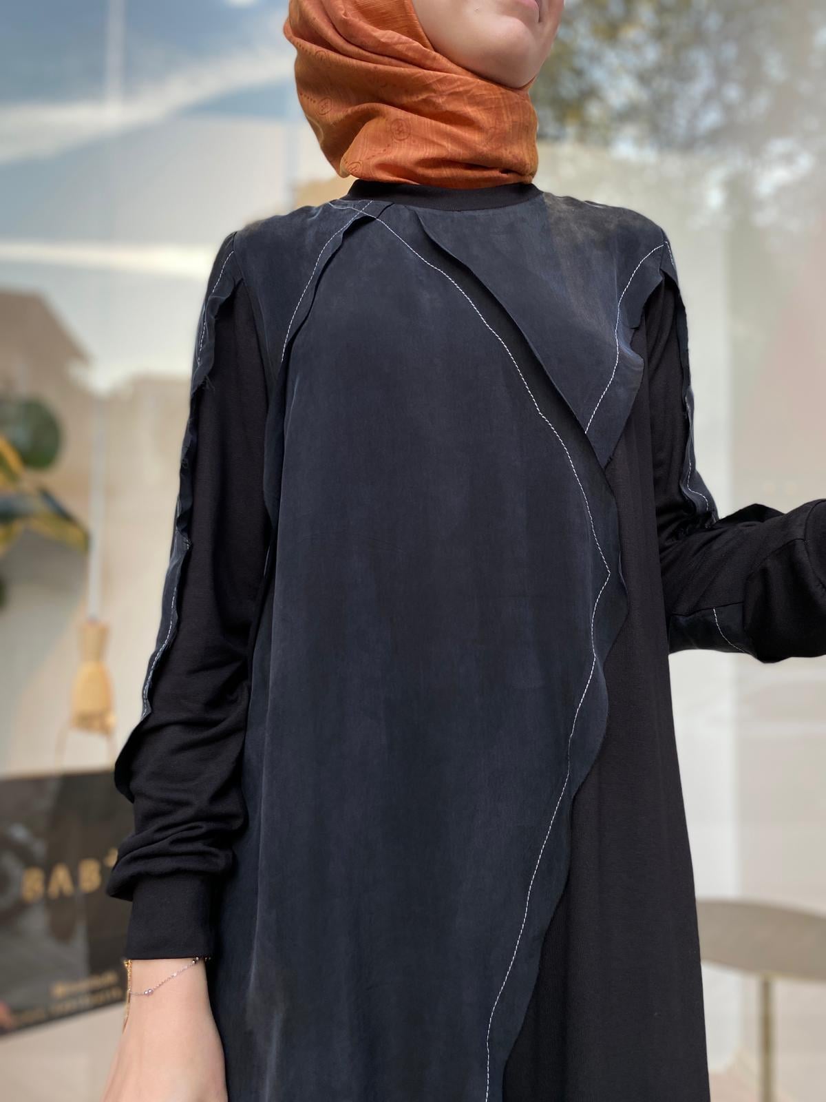 Misswhence Dikiş Detaylı İpek Tunik Siyah 34027