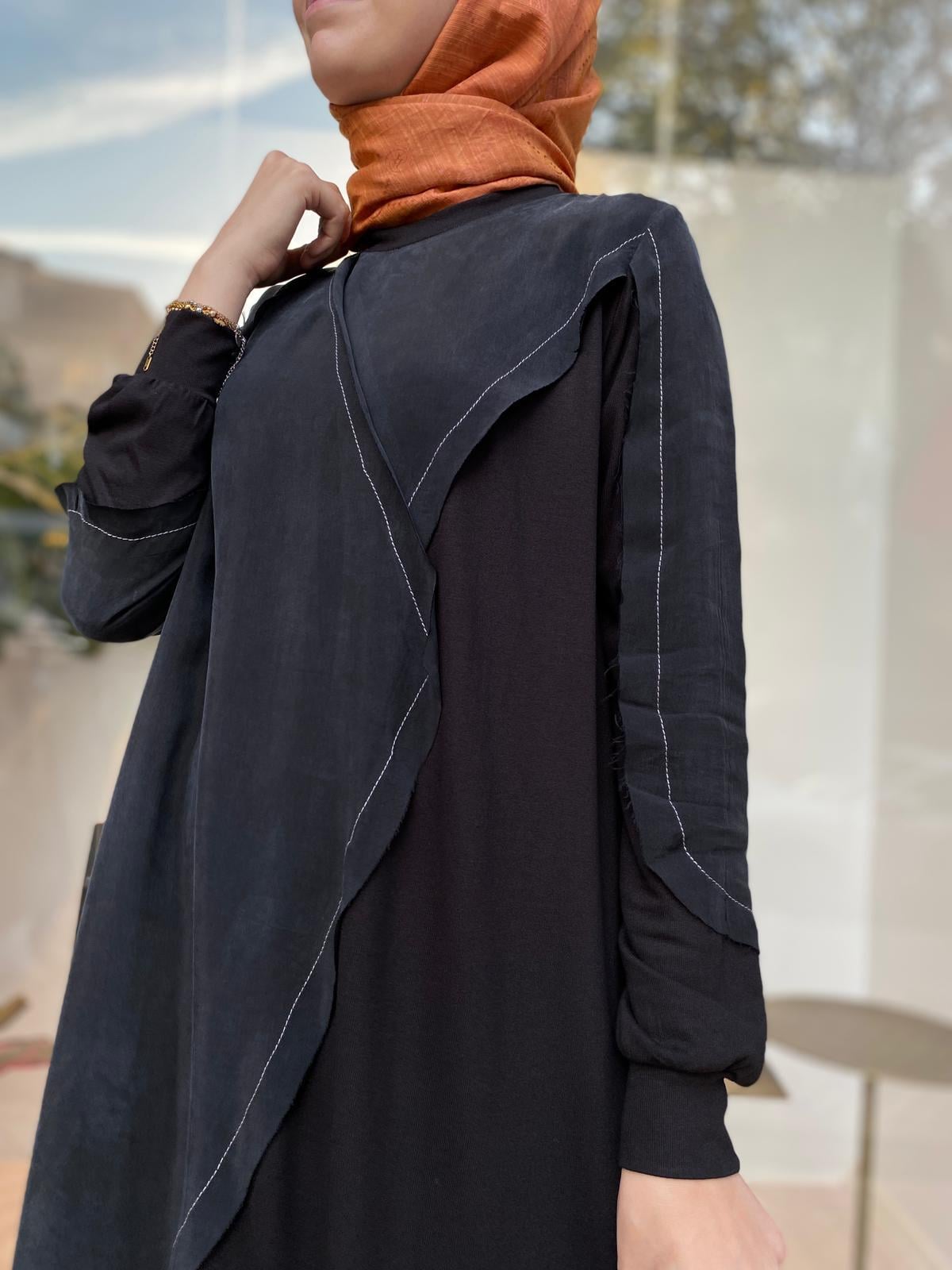 Misswhence Dikiş Detaylı İpek Tunik Siyah 34027