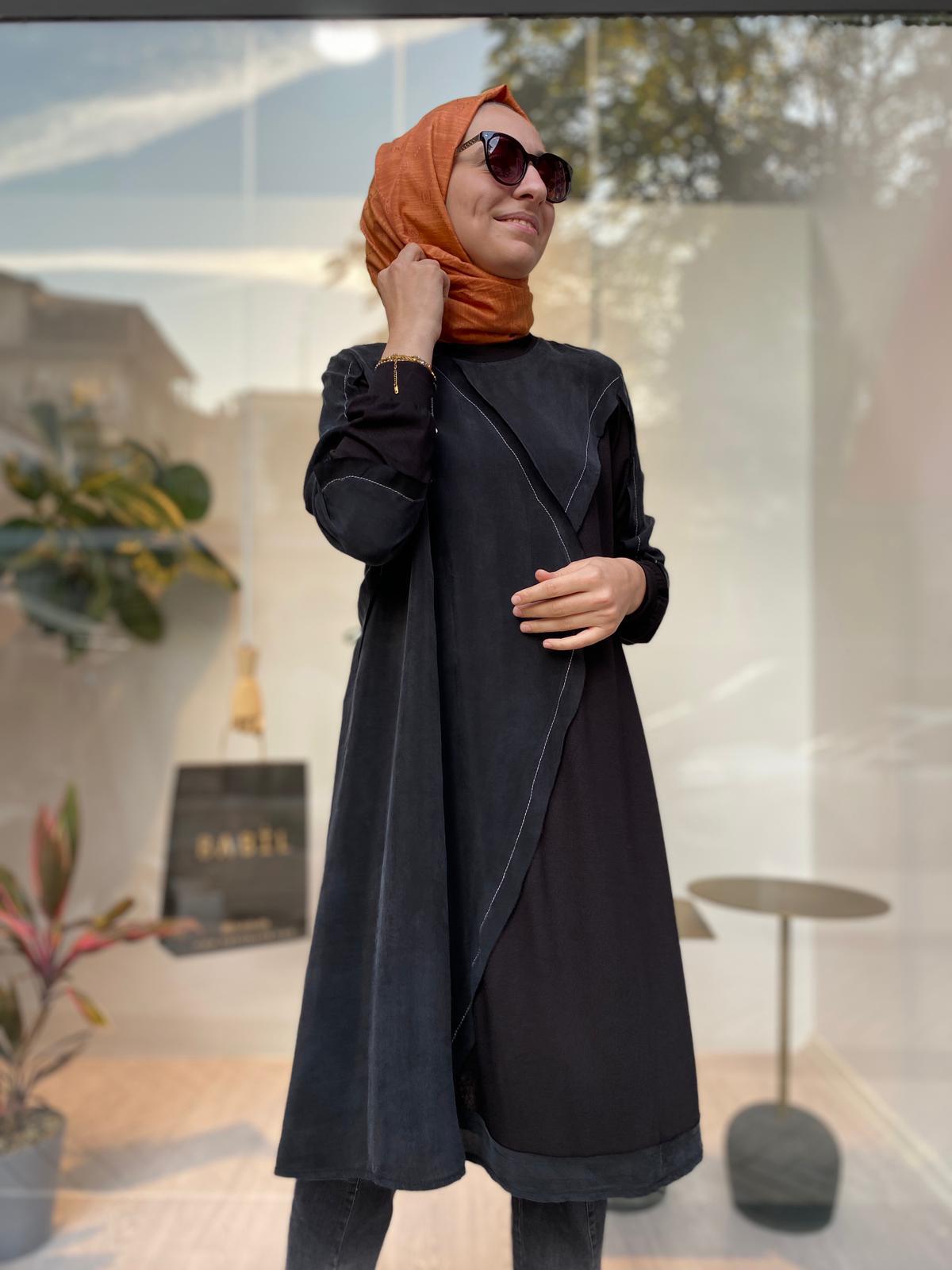 Misswhence Dikiş Detaylı İpek Tunik Siyah 34027