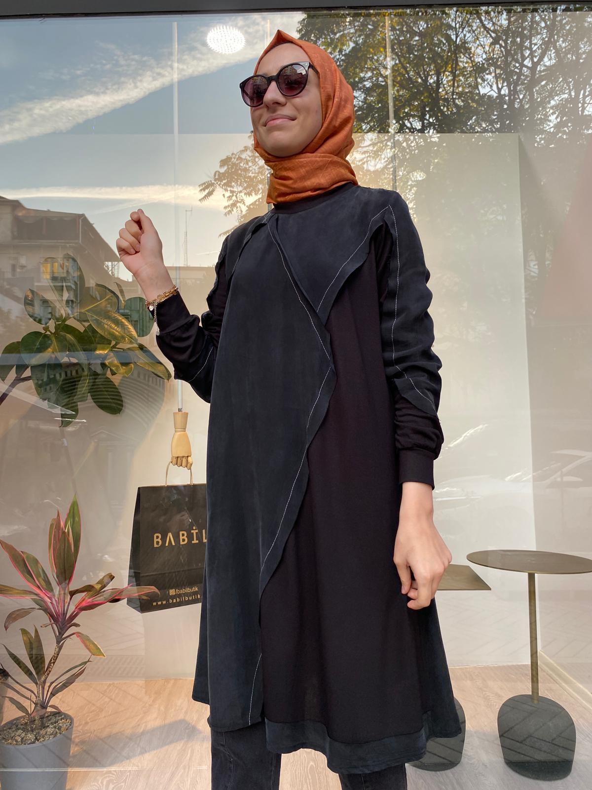 Misswhence Dikiş Detaylı İpek Tunik Siyah 34027