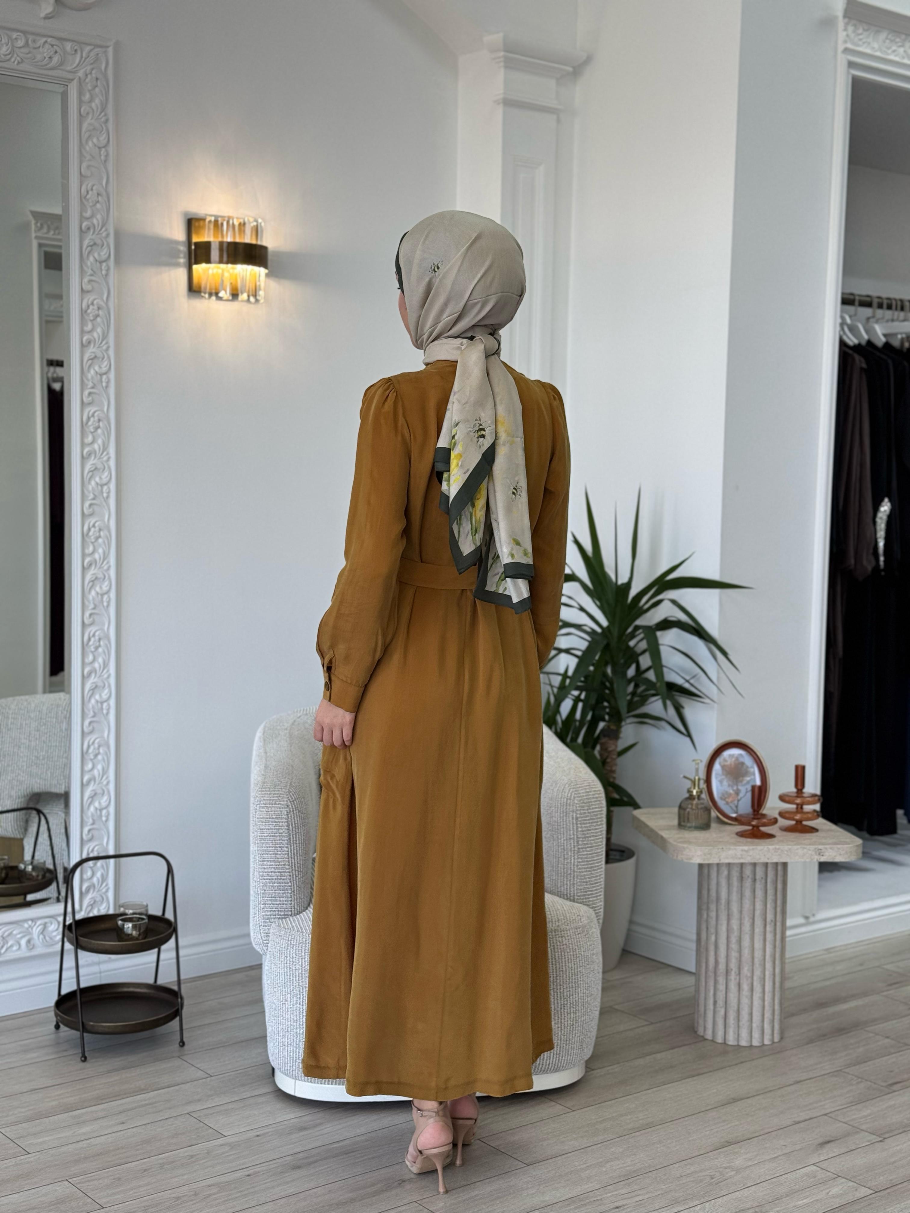 Misswhence Düğme Detaylı Elbise Hardal 37805
