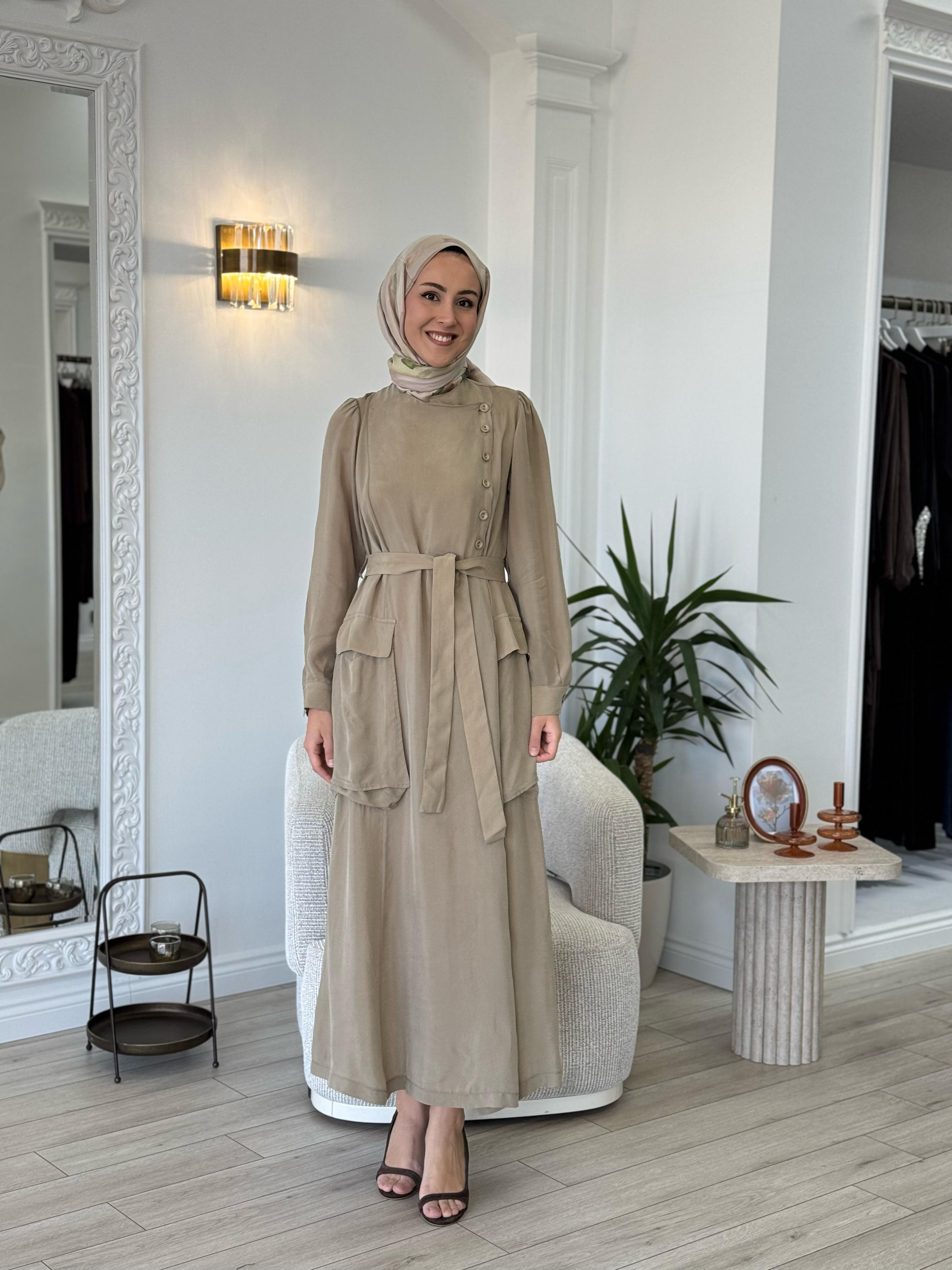 Misswhence Düğme Detaylı Elbise Taş 37805