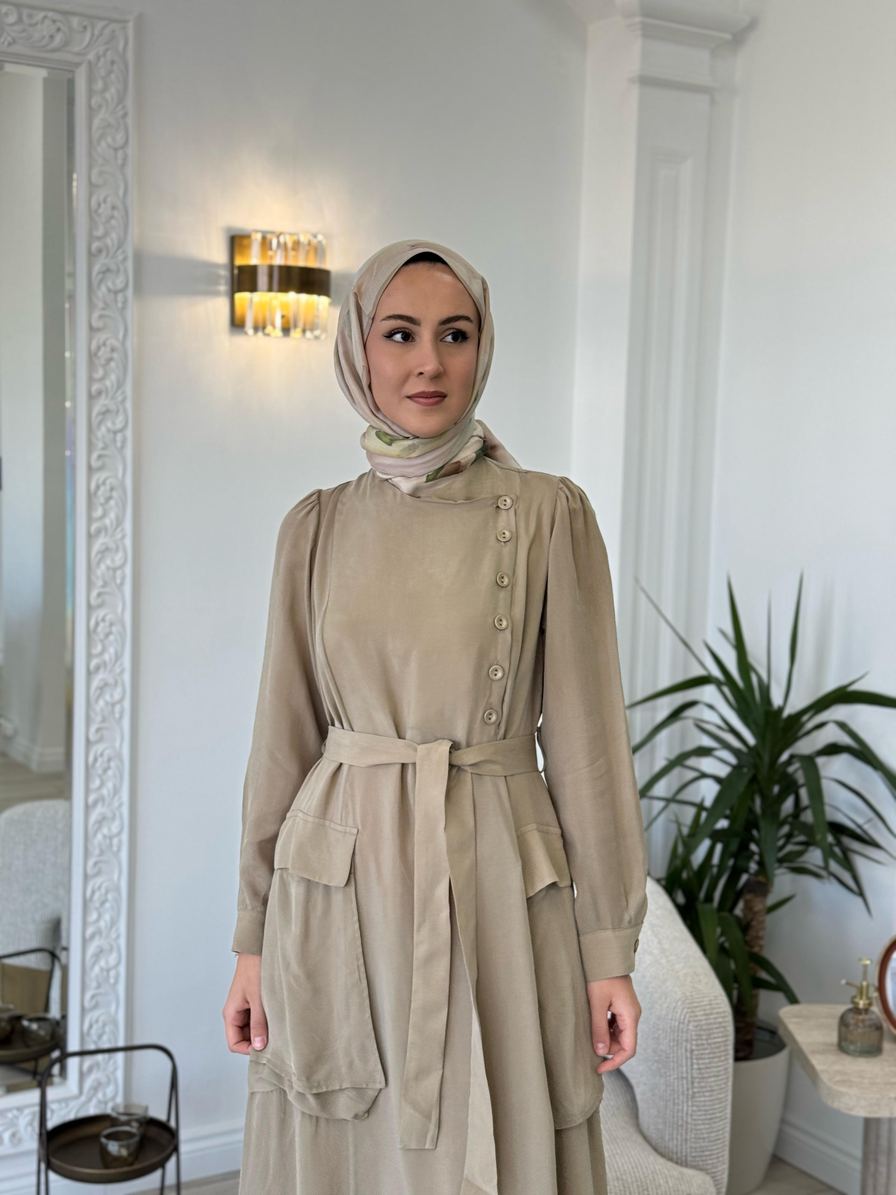 Misswhence Düğme Detaylı Elbise Taş 37805