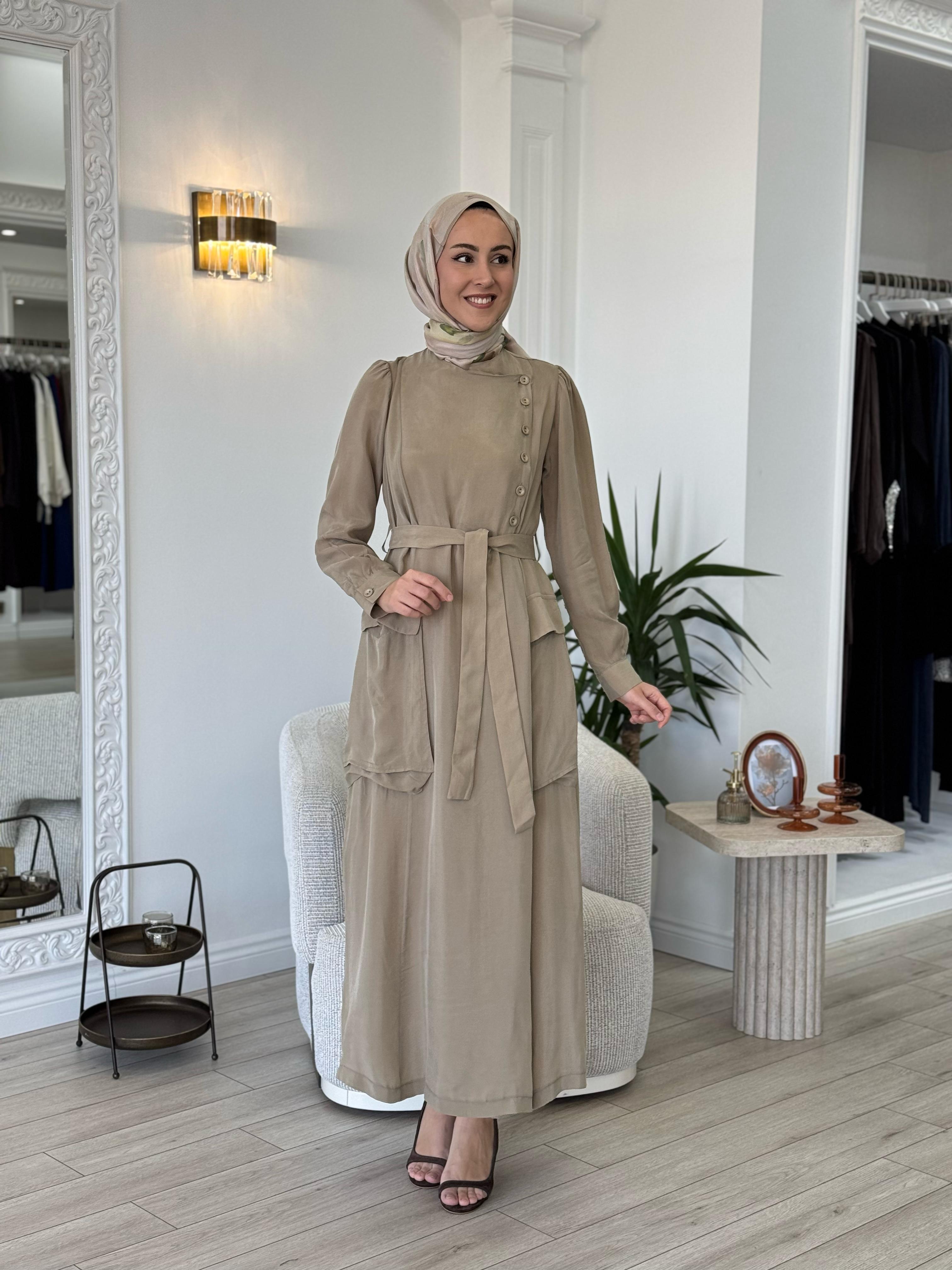 Misswhence Düğme Detaylı Elbise Taş 37805