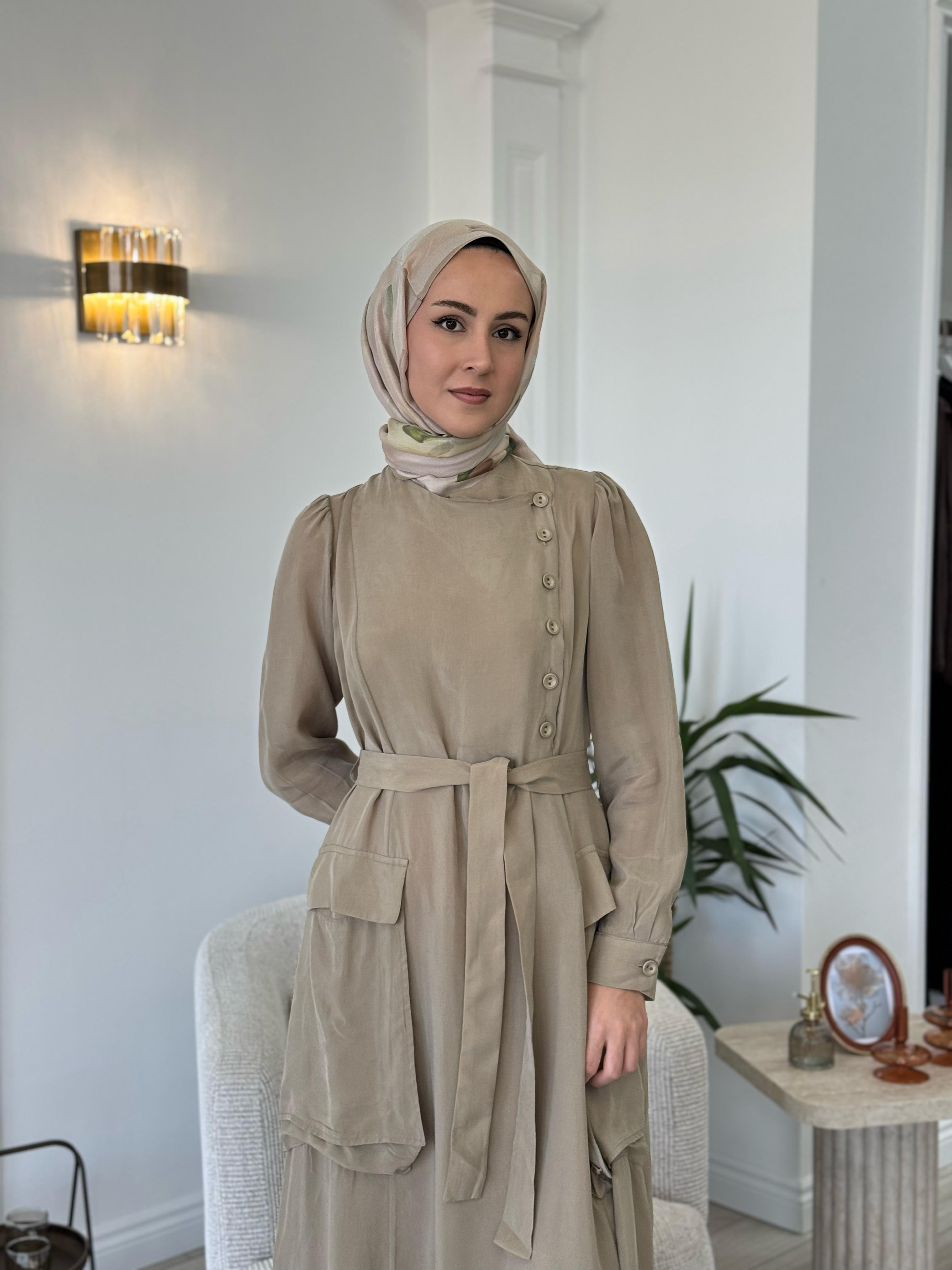 Misswhence Düğme Detaylı Elbise Taş 37805