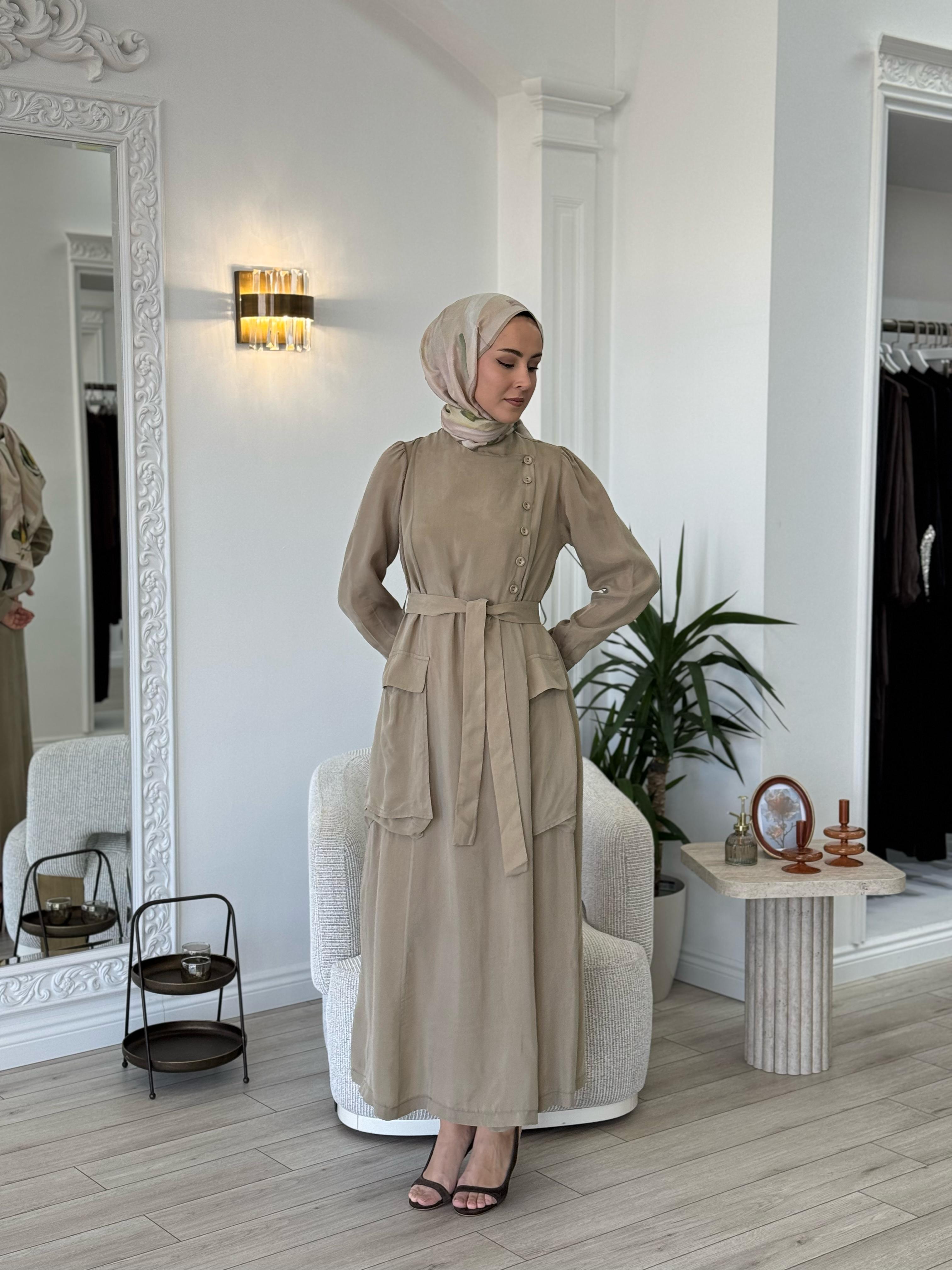 Misswhence Düğme Detaylı Elbise Taş 37805