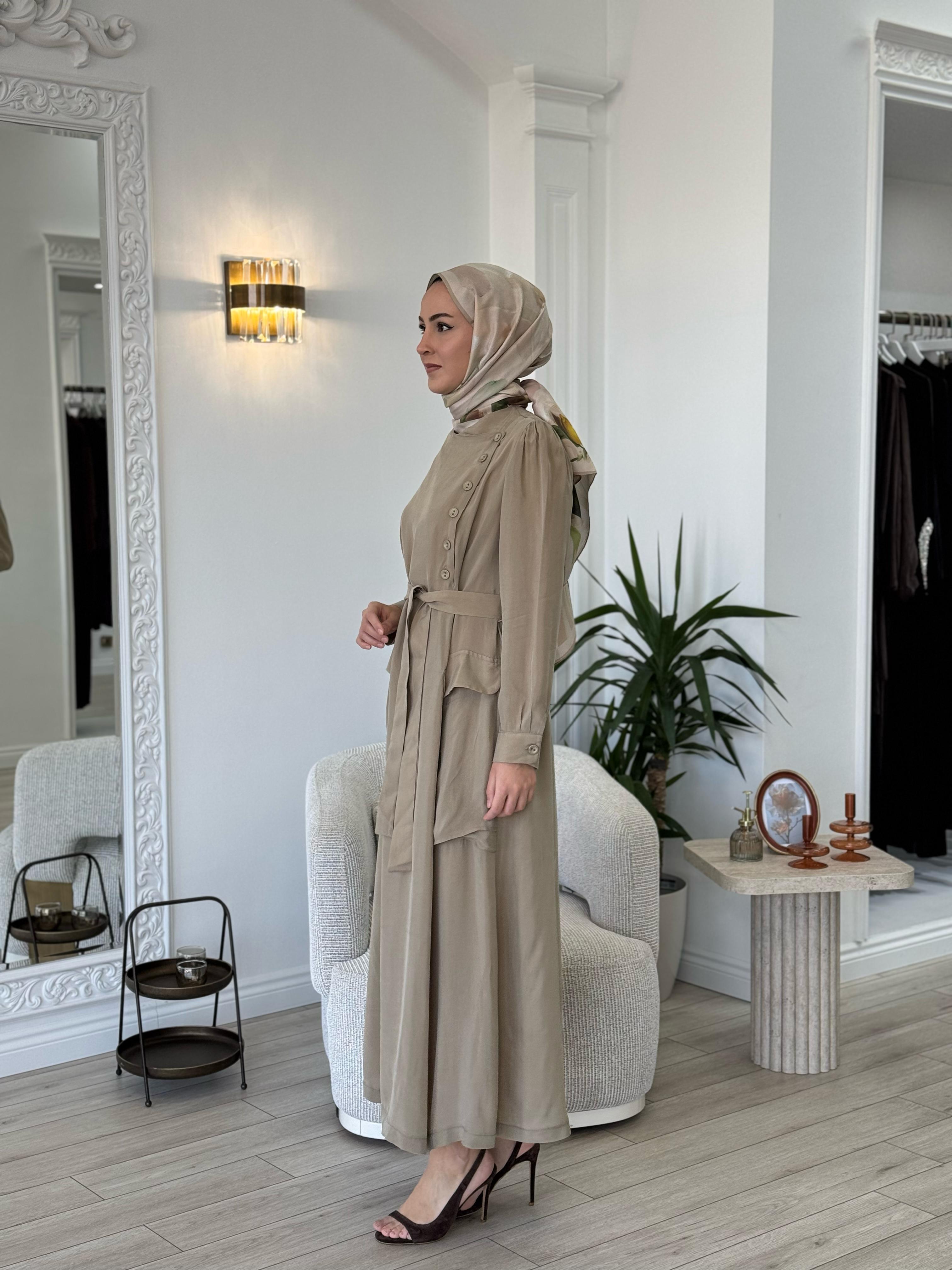 Misswhence Düğme Detaylı Elbise Taş 37805