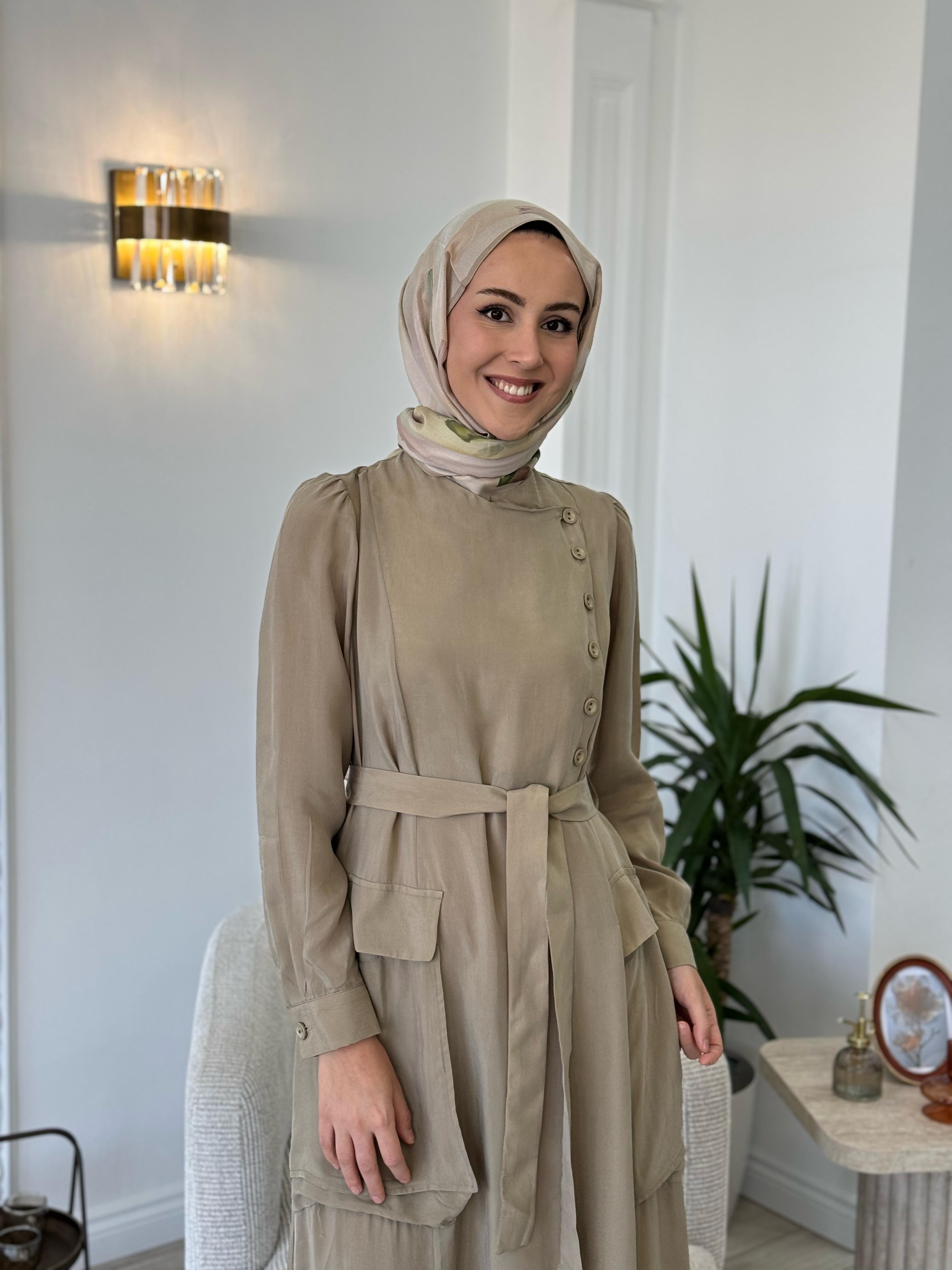 Misswhence Düğme Detaylı Elbise Taş 37805