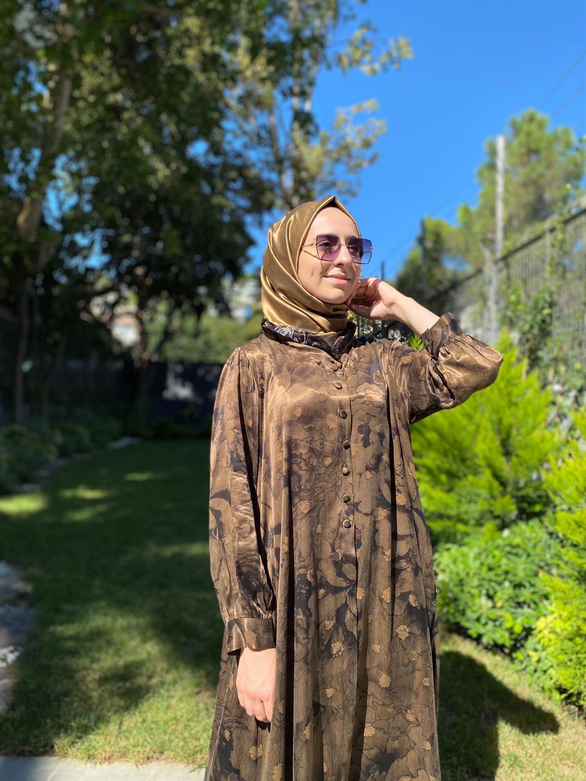 Misswhence Düğmeli Büyük Beden Bakır Elbise 2890