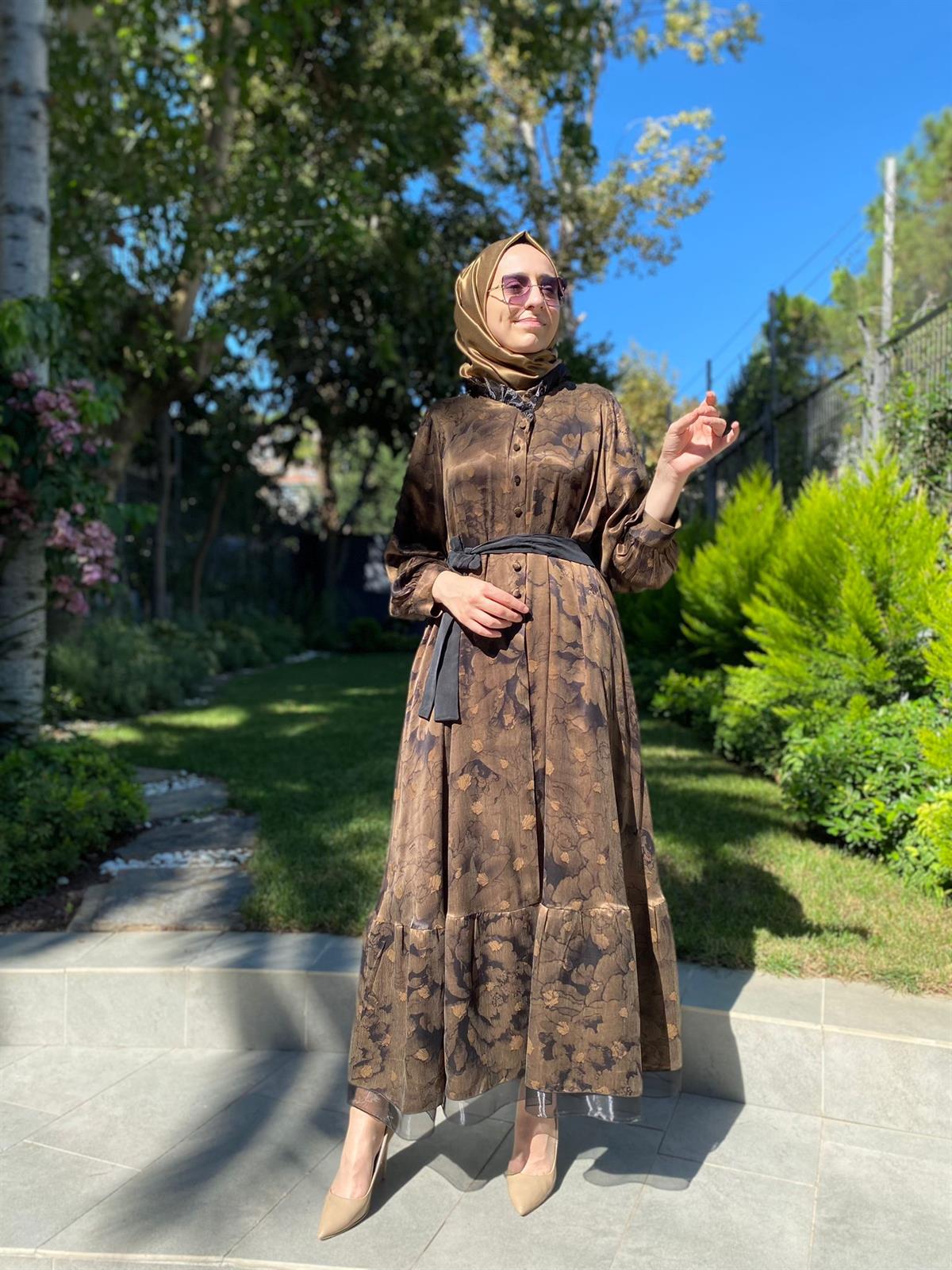 Misswhence Düğmeli Büyük Beden Bakır Elbise 2890