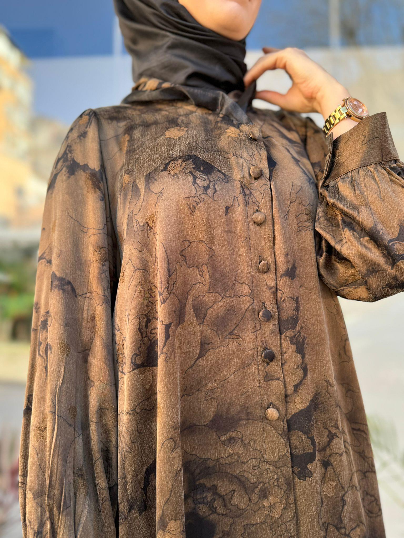 Misswhence Düğmeli Büyük Beden Bakır Elbise 2890