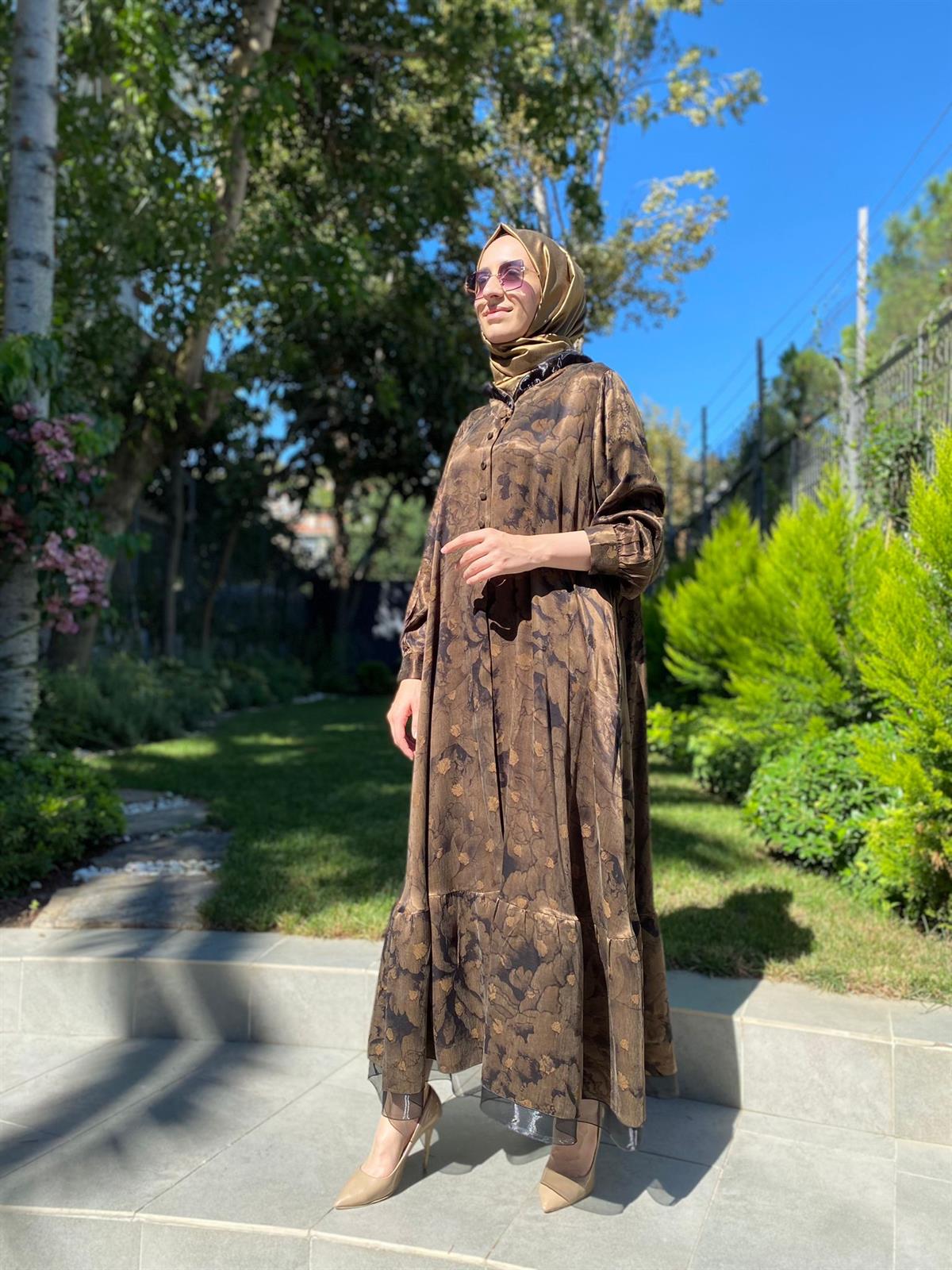 Misswhence Düğmeli Büyük Beden Bakır Elbise 2890