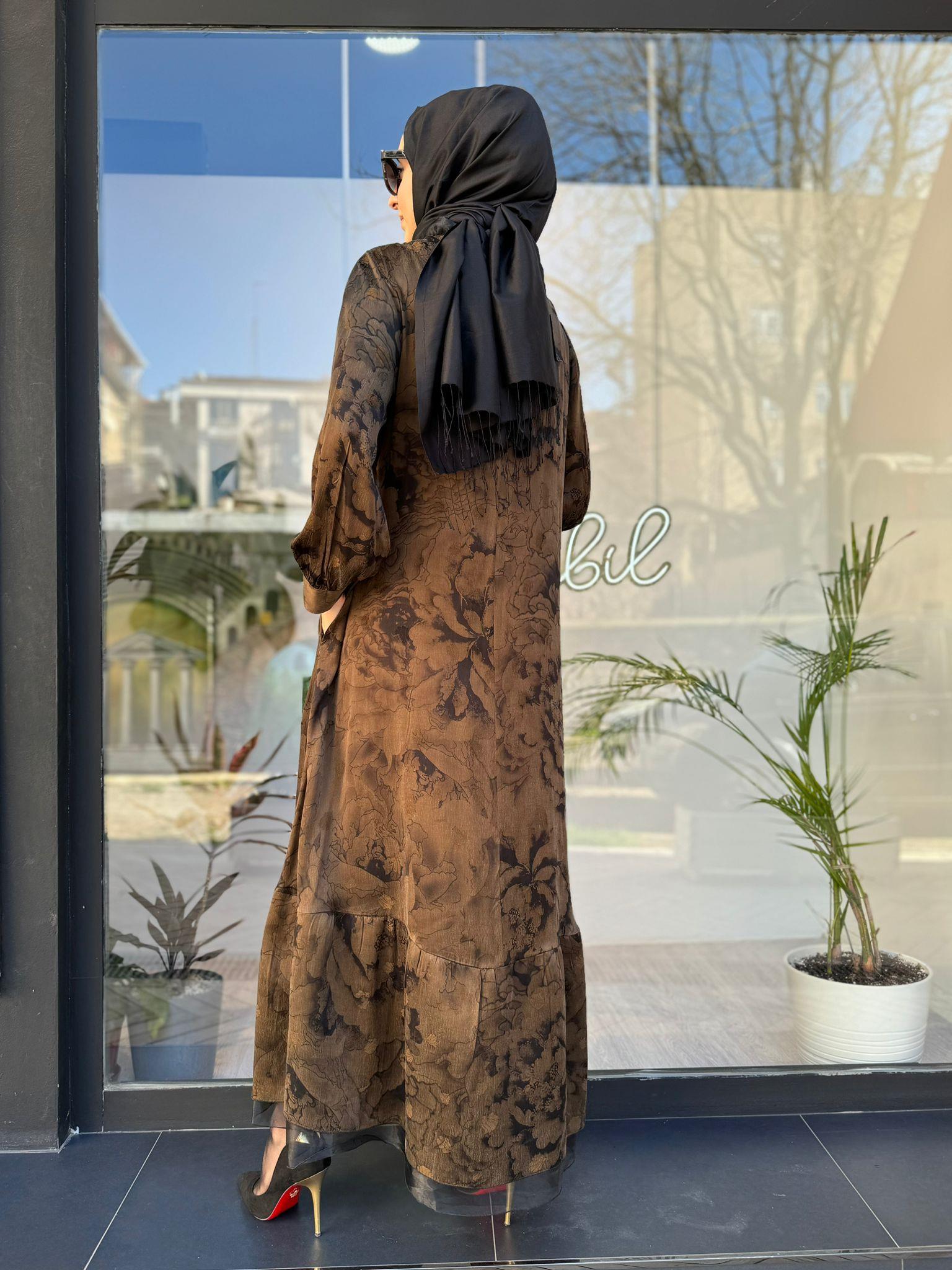 Misswhence Düğmeli Büyük Beden Bakır Elbise 2890