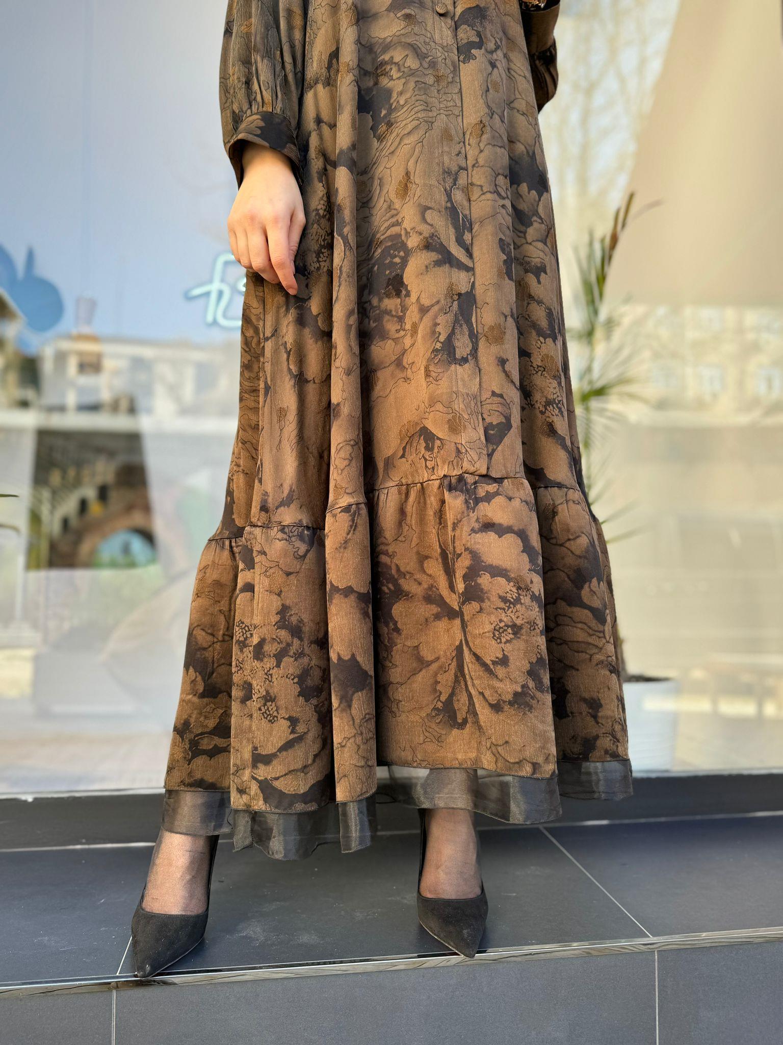 Misswhence Düğmeli Büyük Beden Bakır Elbise 2890